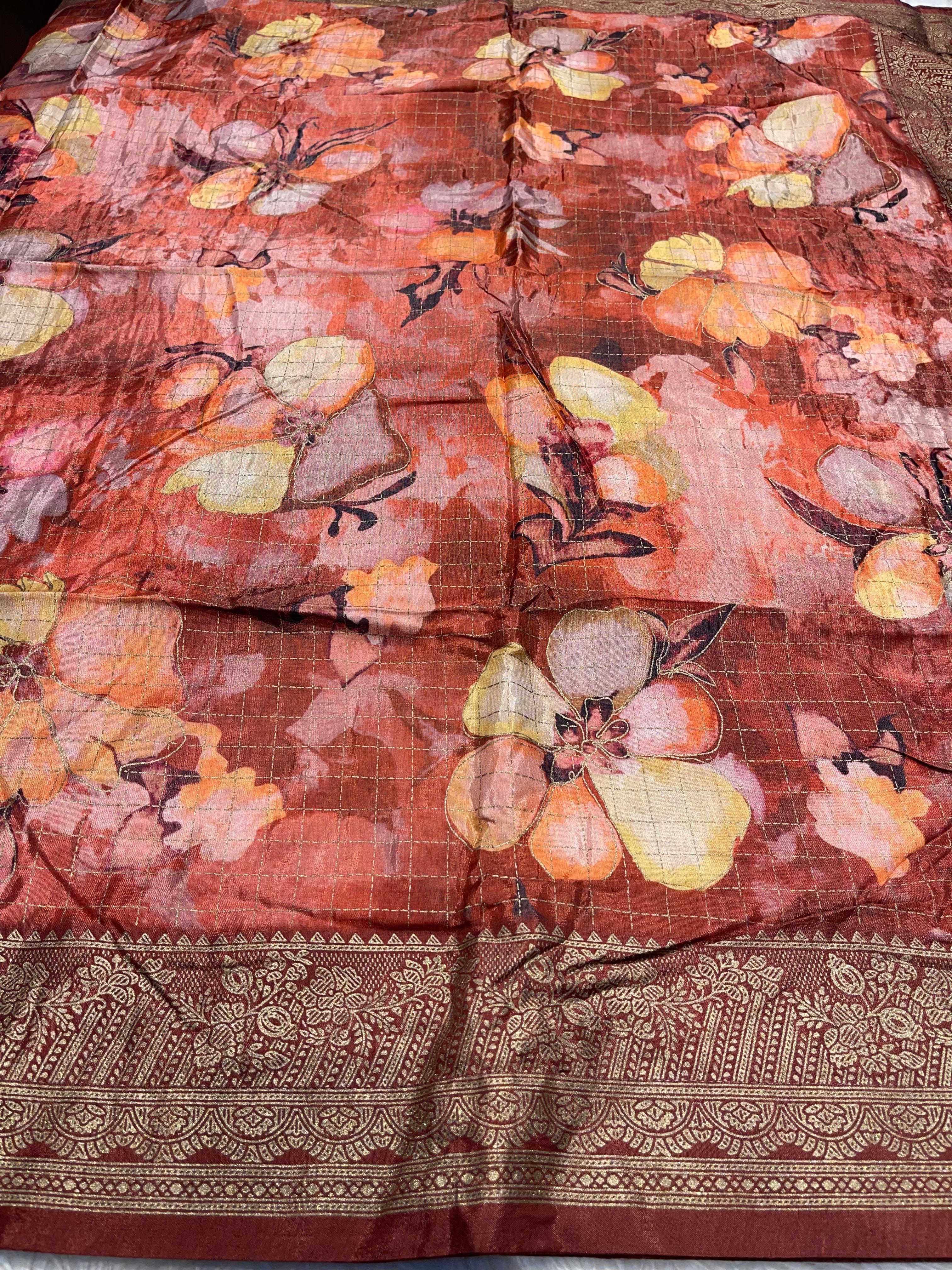 Anika's Semi Tussar Flora Saree-02