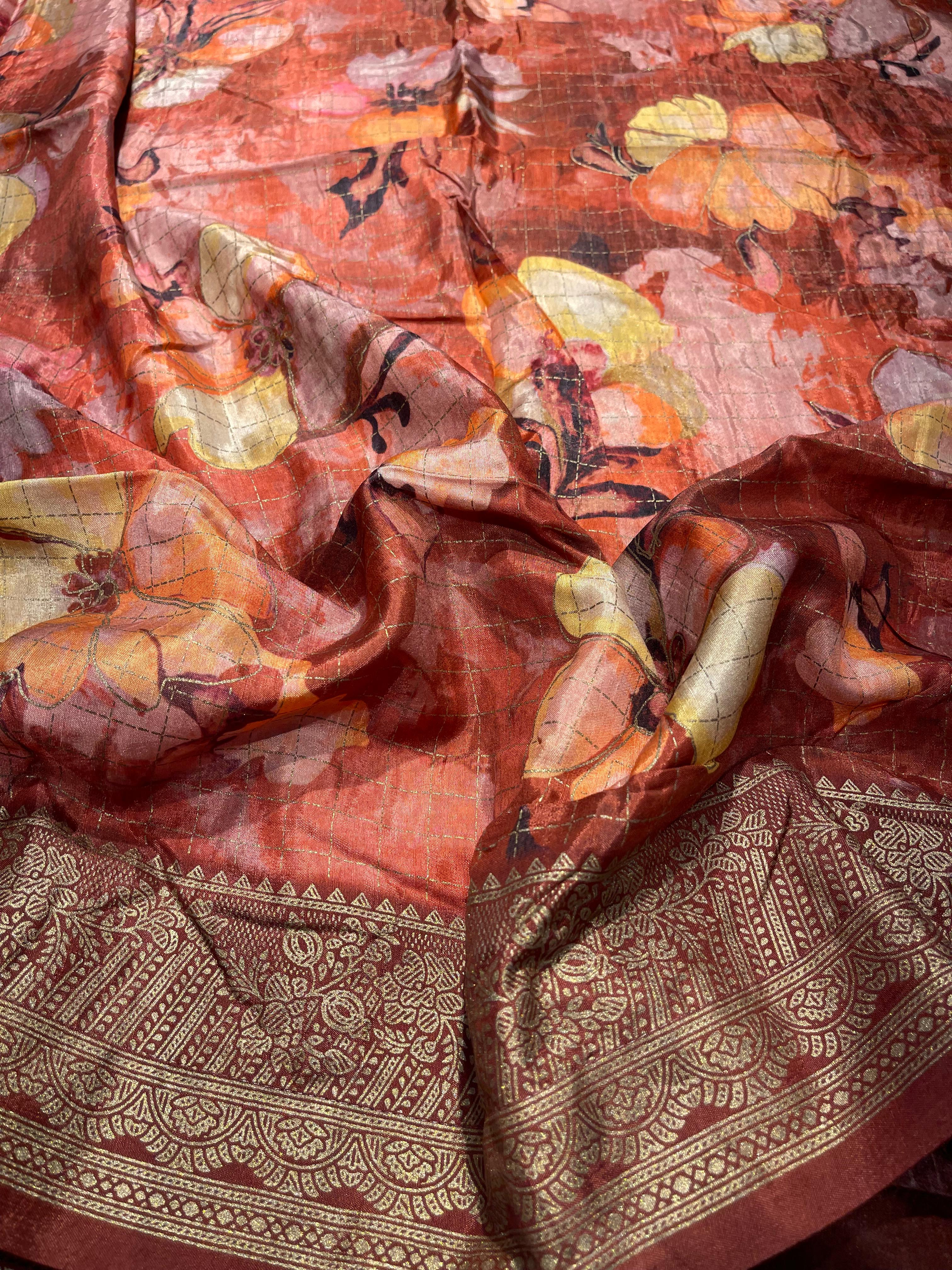 Anika's Semi Tussar Flora Saree-02