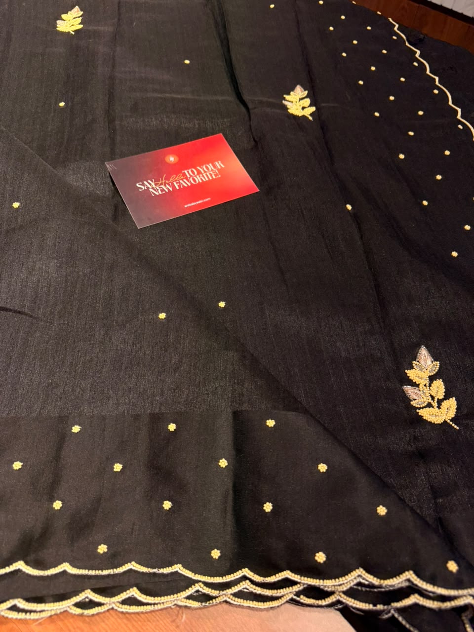 Anika’s Exlusive Black Raw silk saree with pear work-BSR01