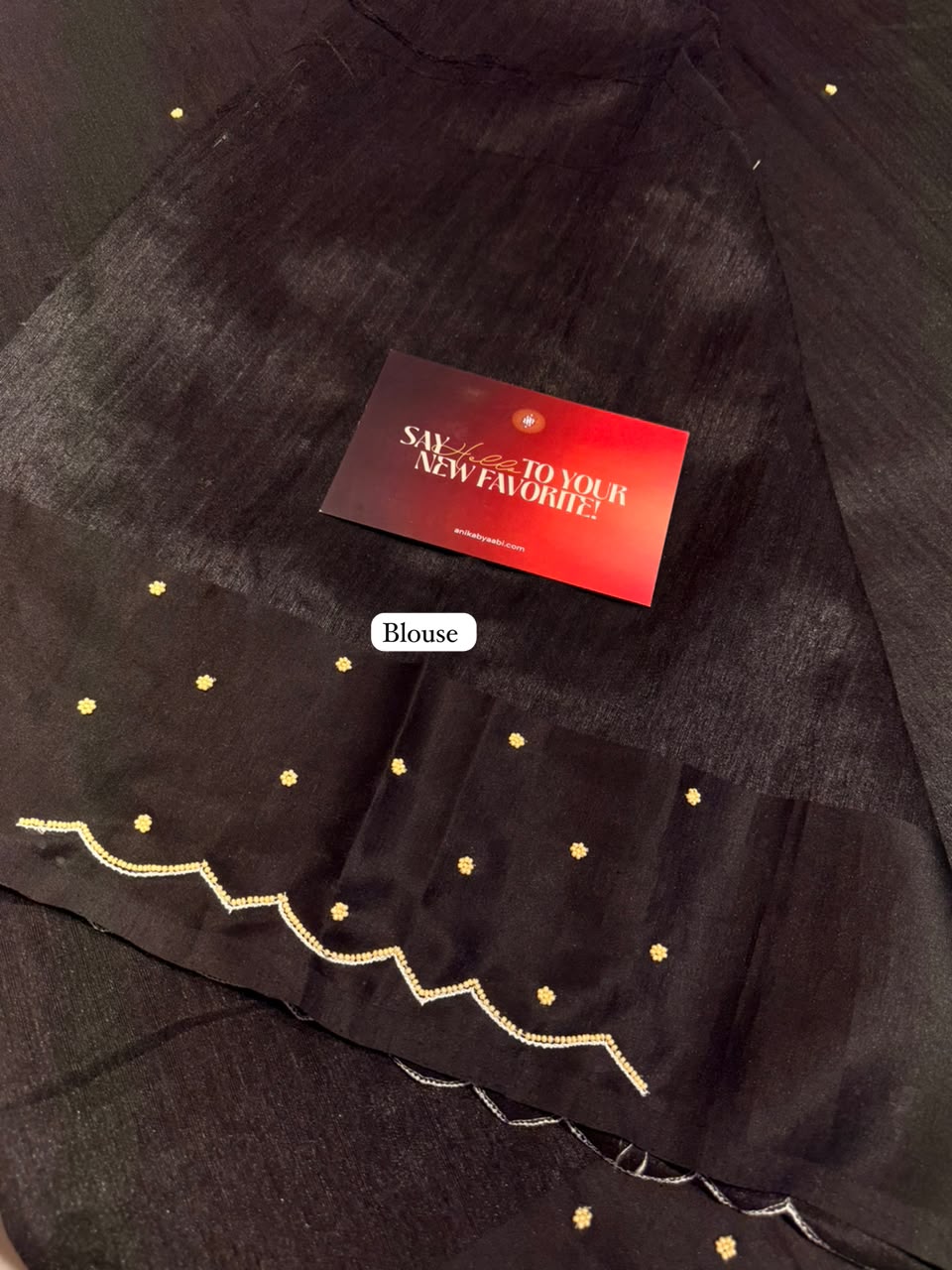 Anika’s Exlusive Black Raw silk saree with pear work-BSR01