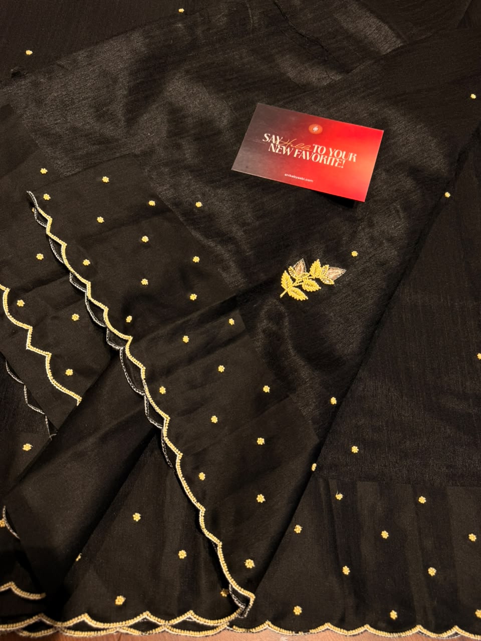 Anika’s Exlusive Black Raw silk saree with pear work-BSR01