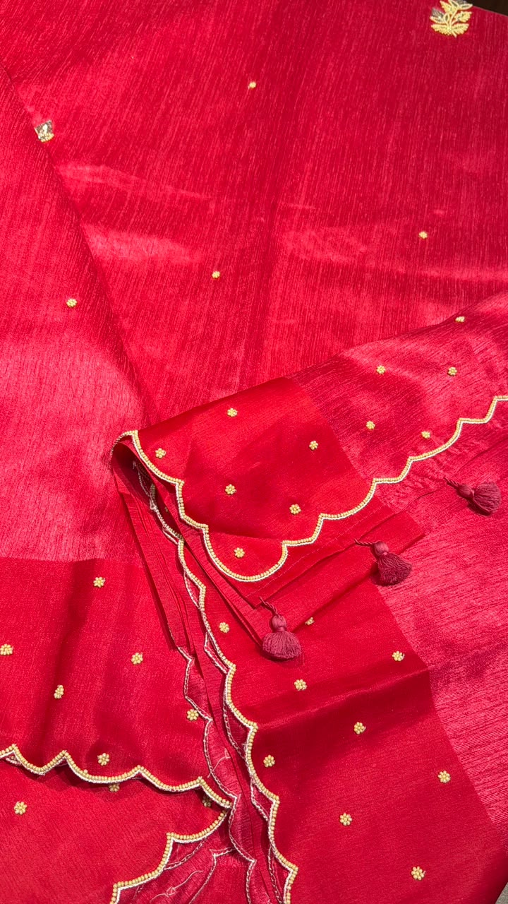 Anika’s Exlusive pink  Raw silk saree with pear work-BSR02