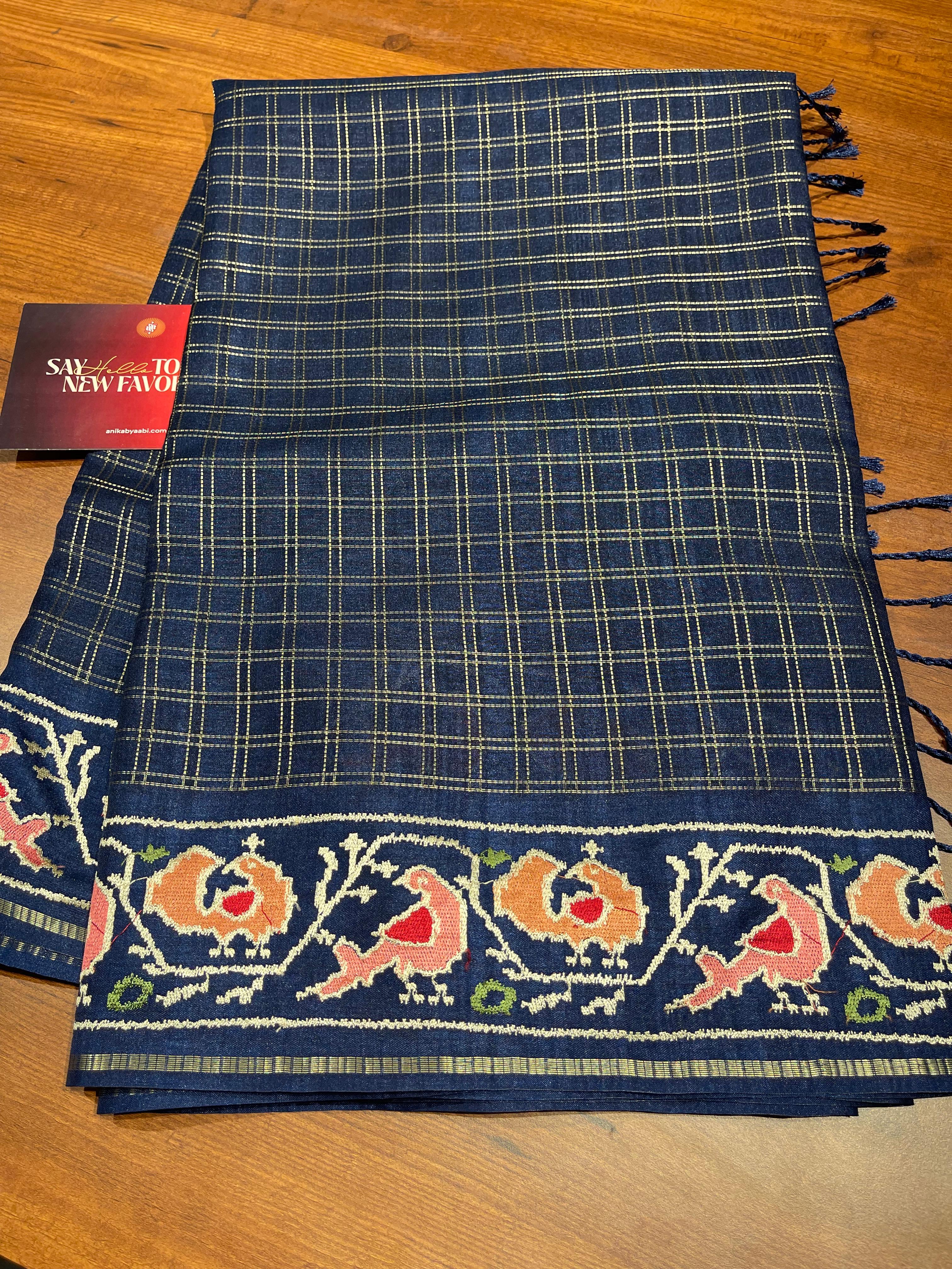Anika's Golden Checks Saree-01