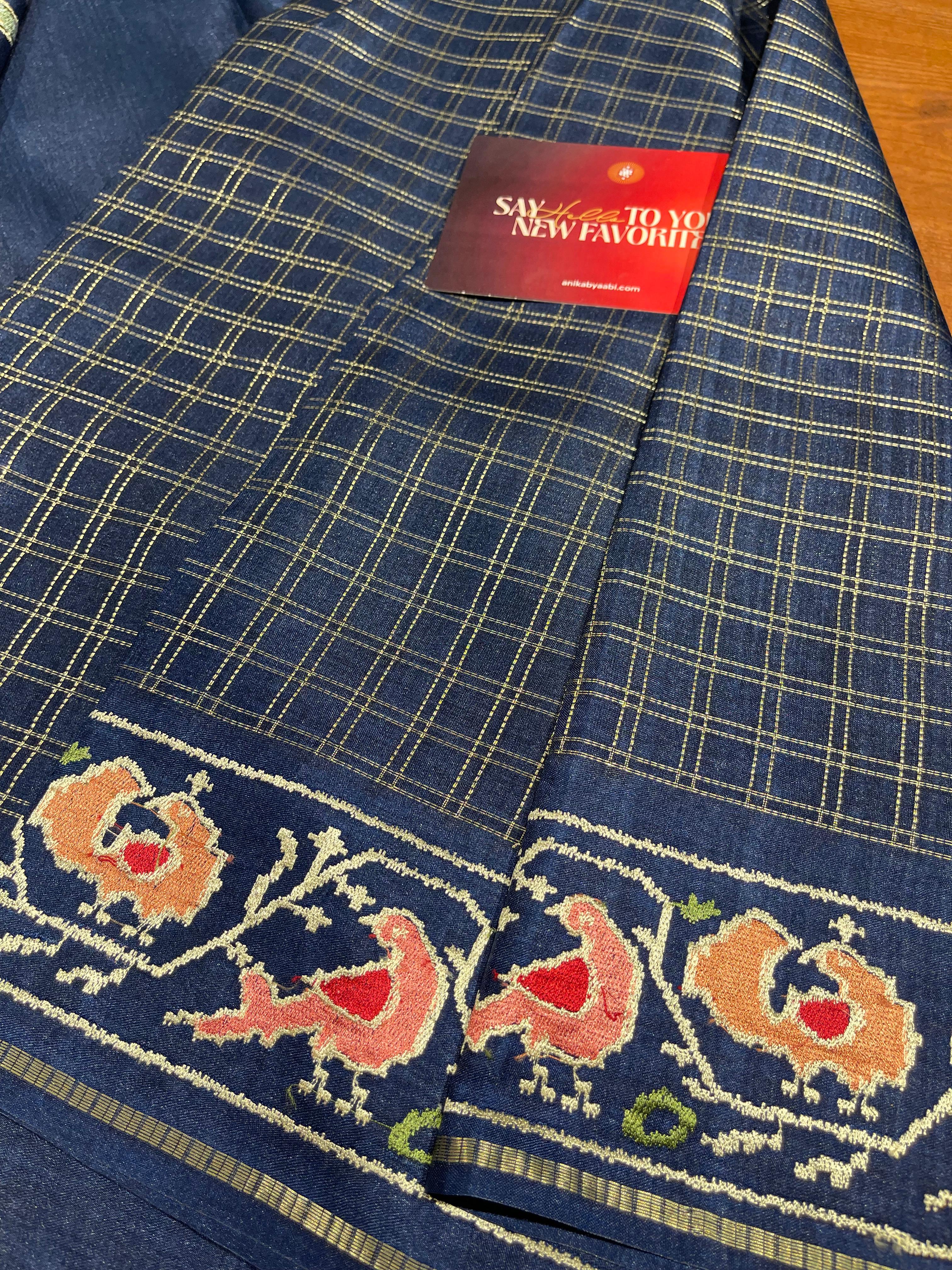 Anika's Golden Checks Saree-01