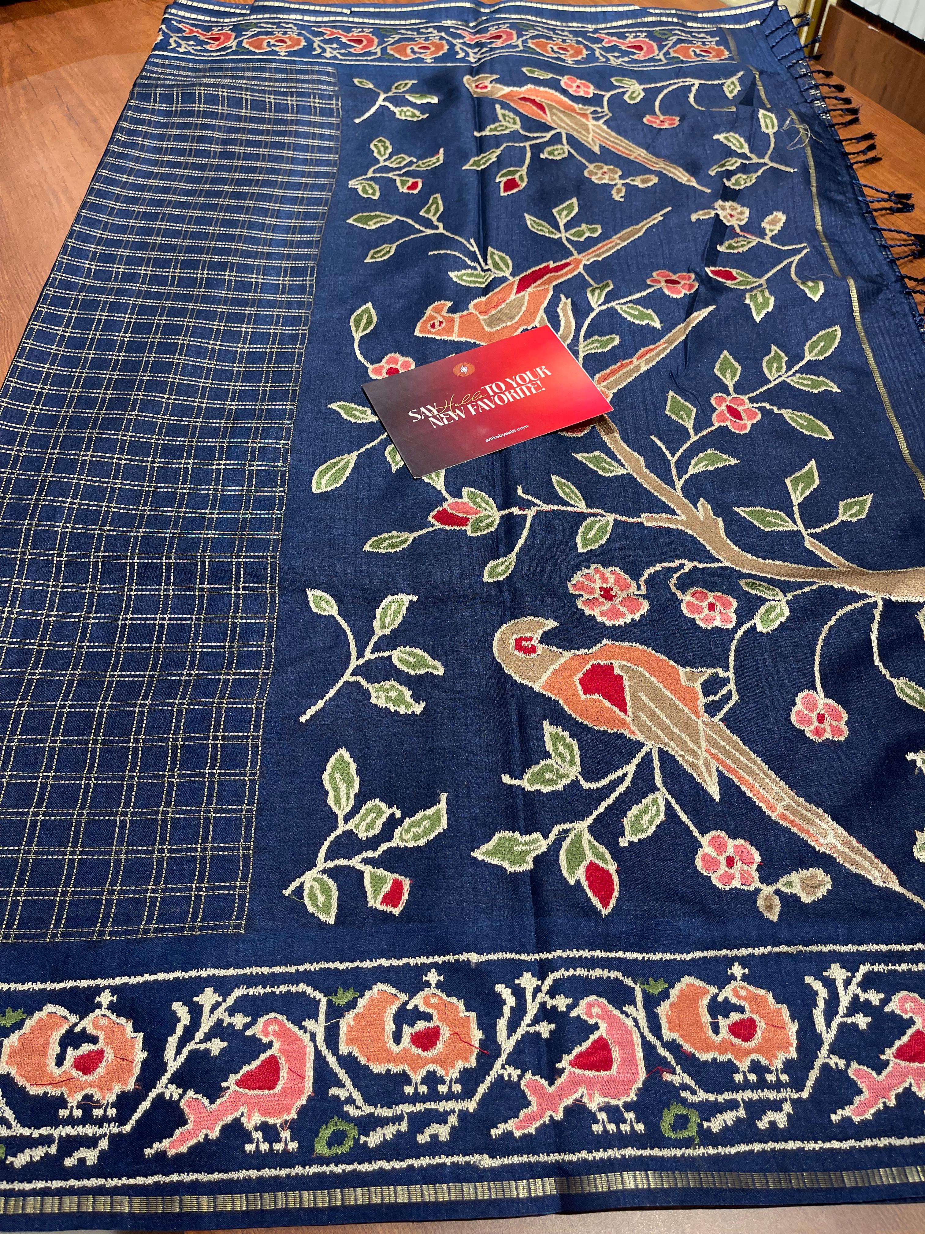 Anika's Golden Checks Saree-01
