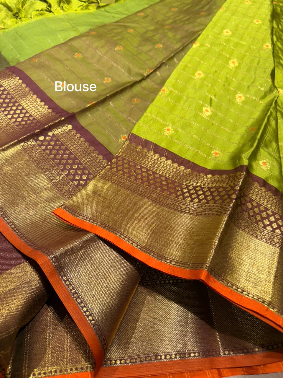Checks Butta Kanchi Semi Silk Saree - Green-Dark Purple - ASC03