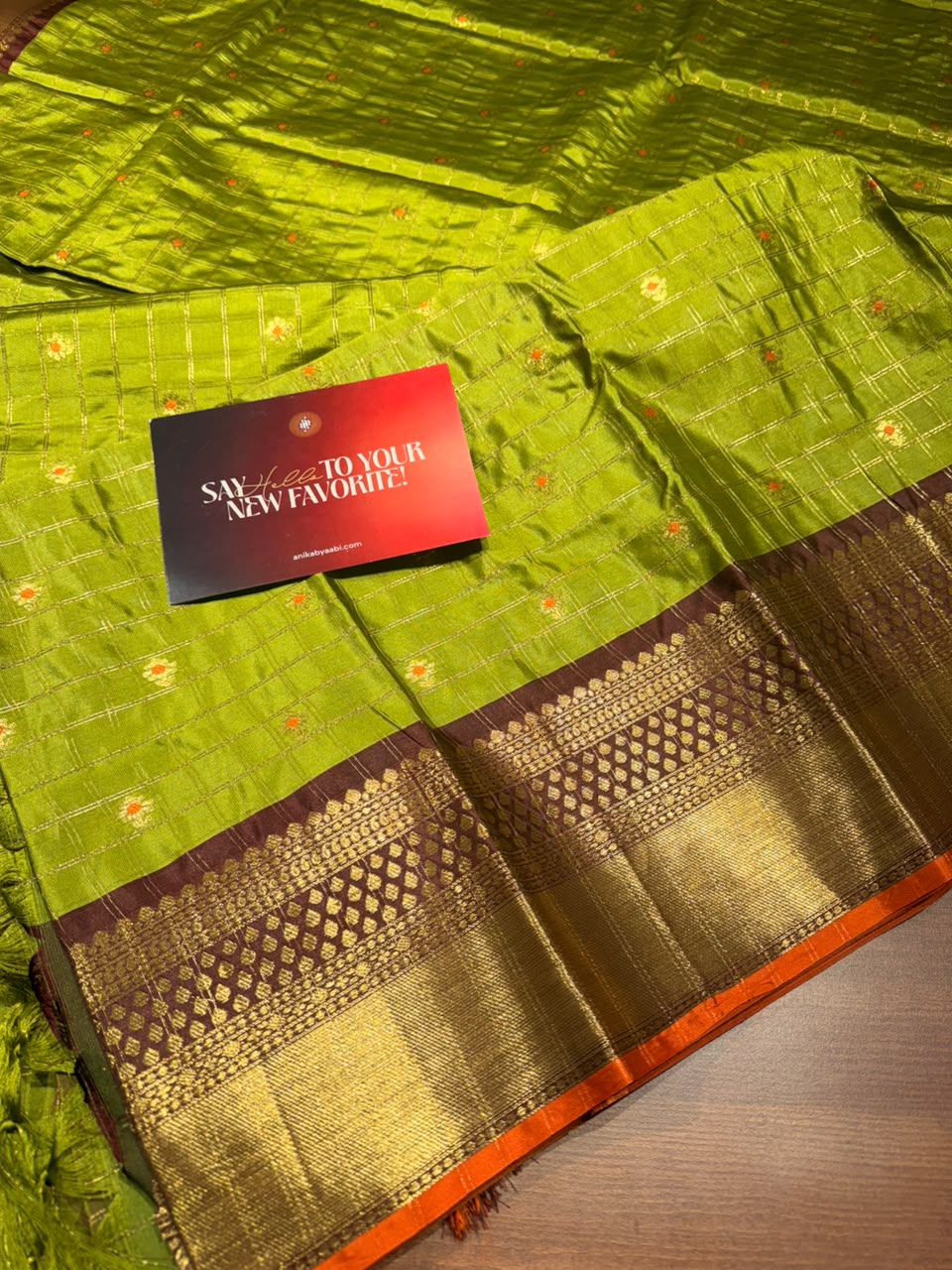 Checks Butta Kanchi Semi Silk Saree - Green-Dark Purple - ASC03