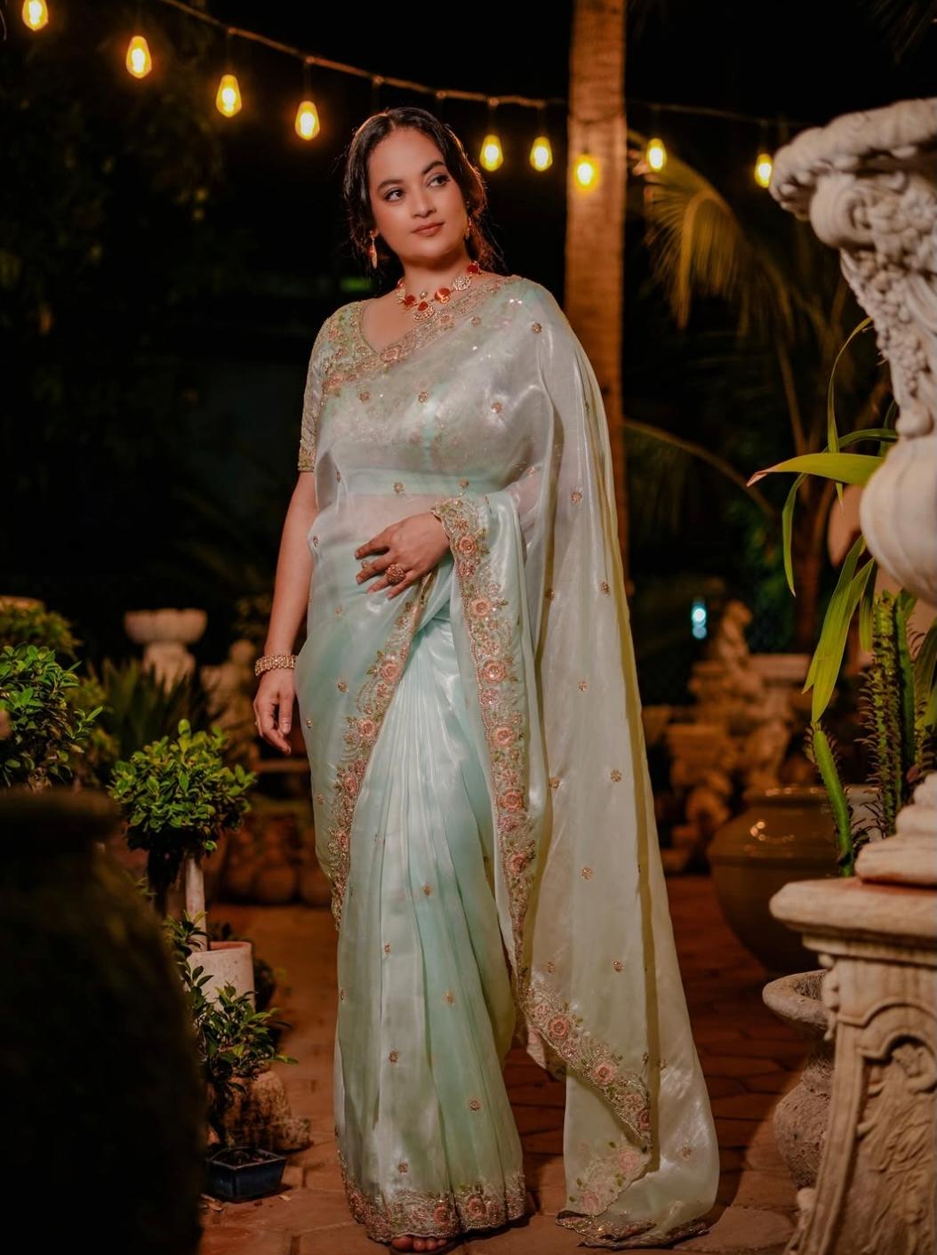Sky Blue Designer Tissue Silk Saree - Anaya AA42
