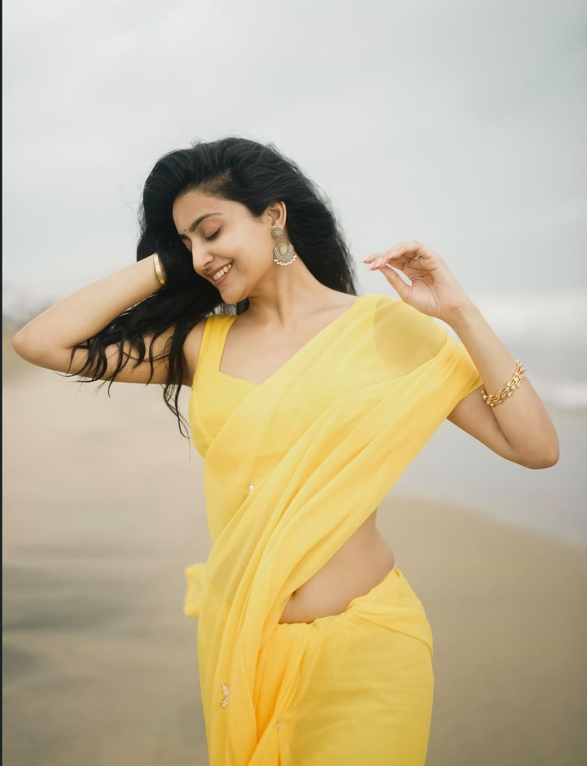 Anika's Soft Chiffon saree -yellow
