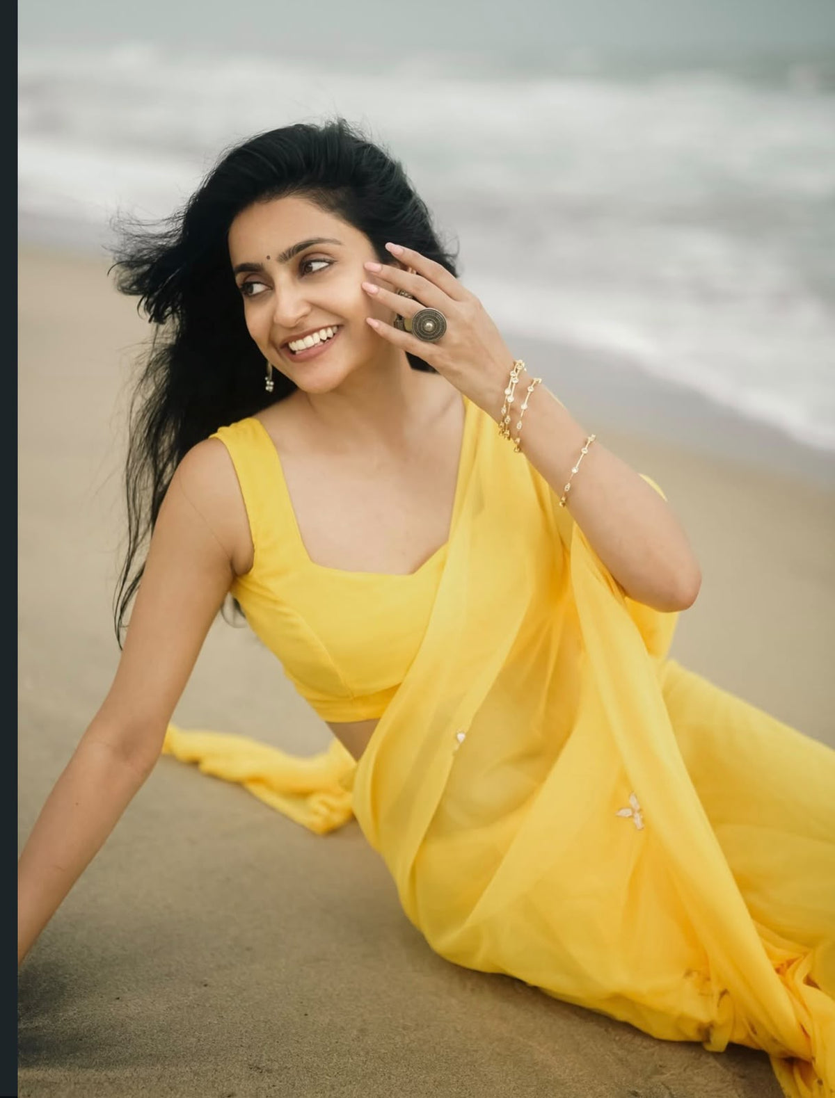 Anika's Soft Chiffon saree -yellow