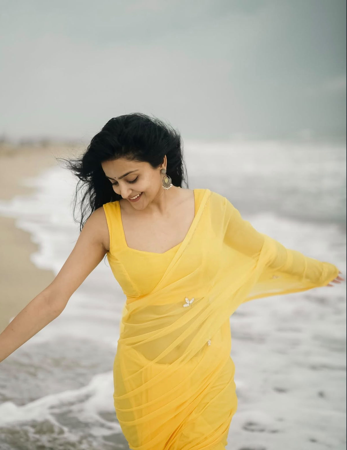 Anika's Soft Chiffon saree -yellow