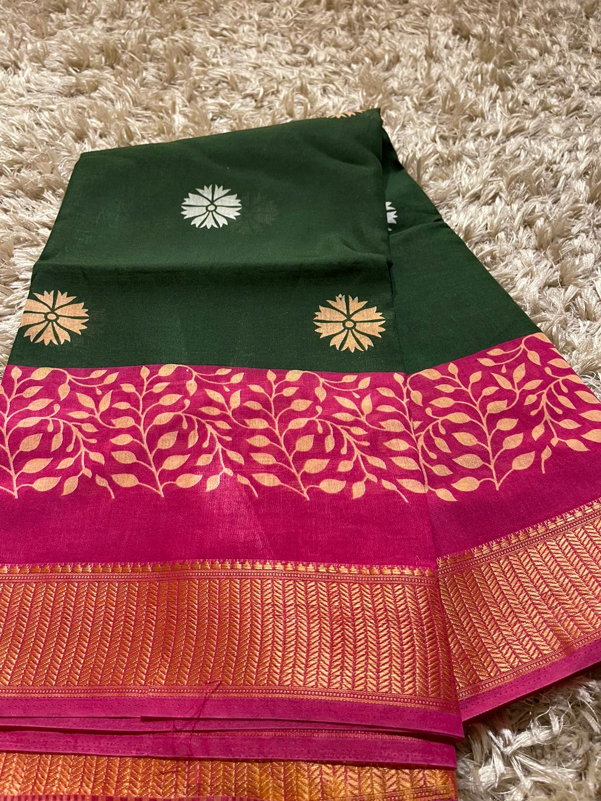 VIHA - DARKGREEN WITH RANIPINK SAREE