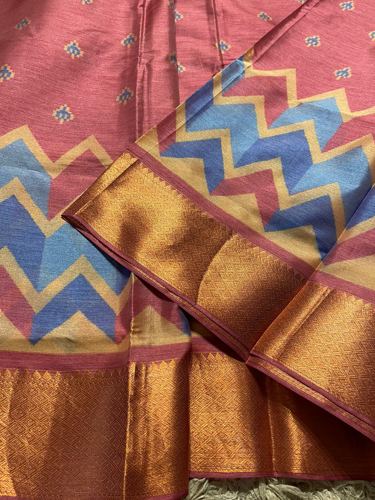 TUSSAR WITH SEMI KANCHI-PASTEL PINK SAREE