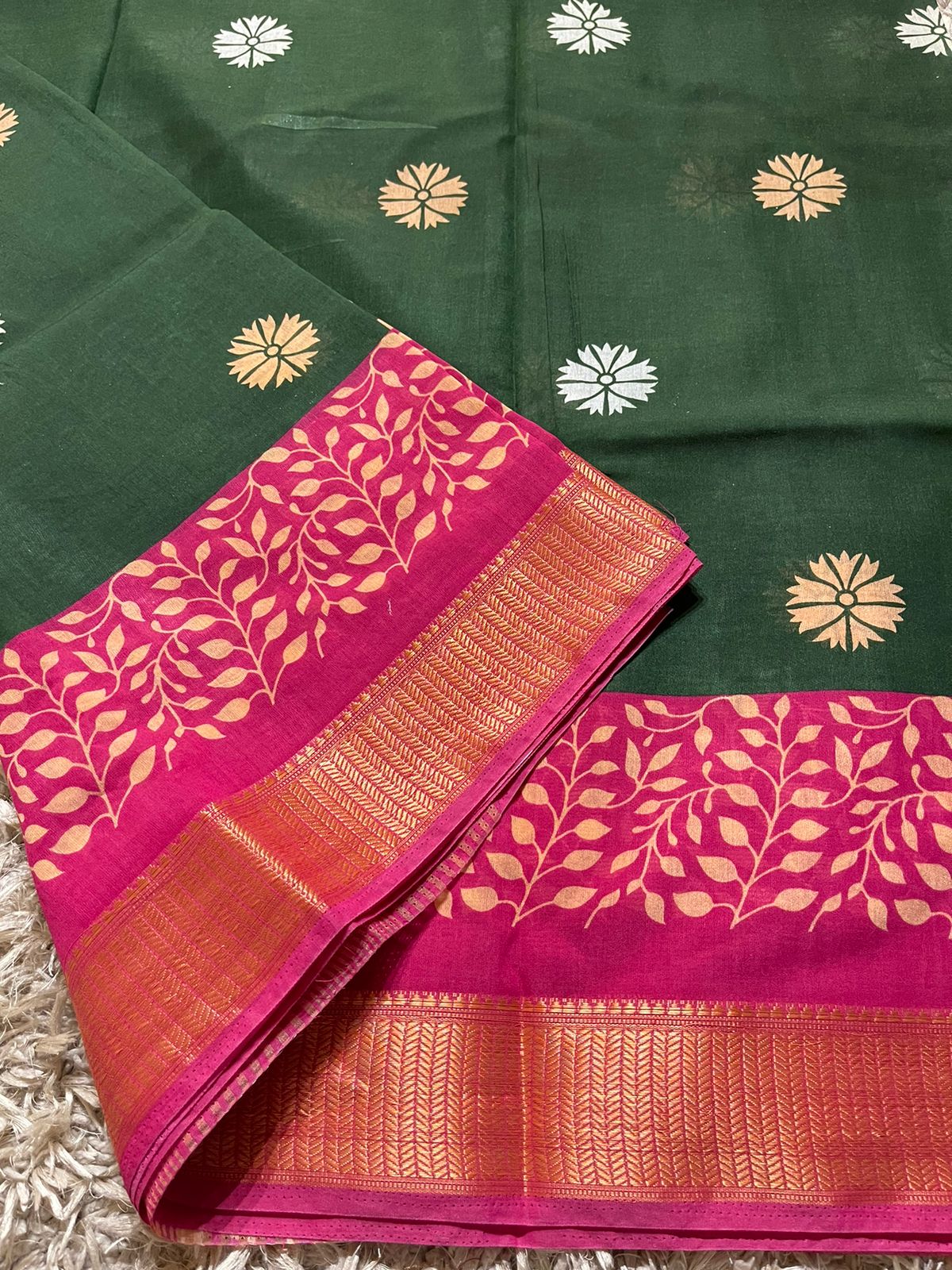 VIHA - DARKGREEN WITH RANIPINK SAREE