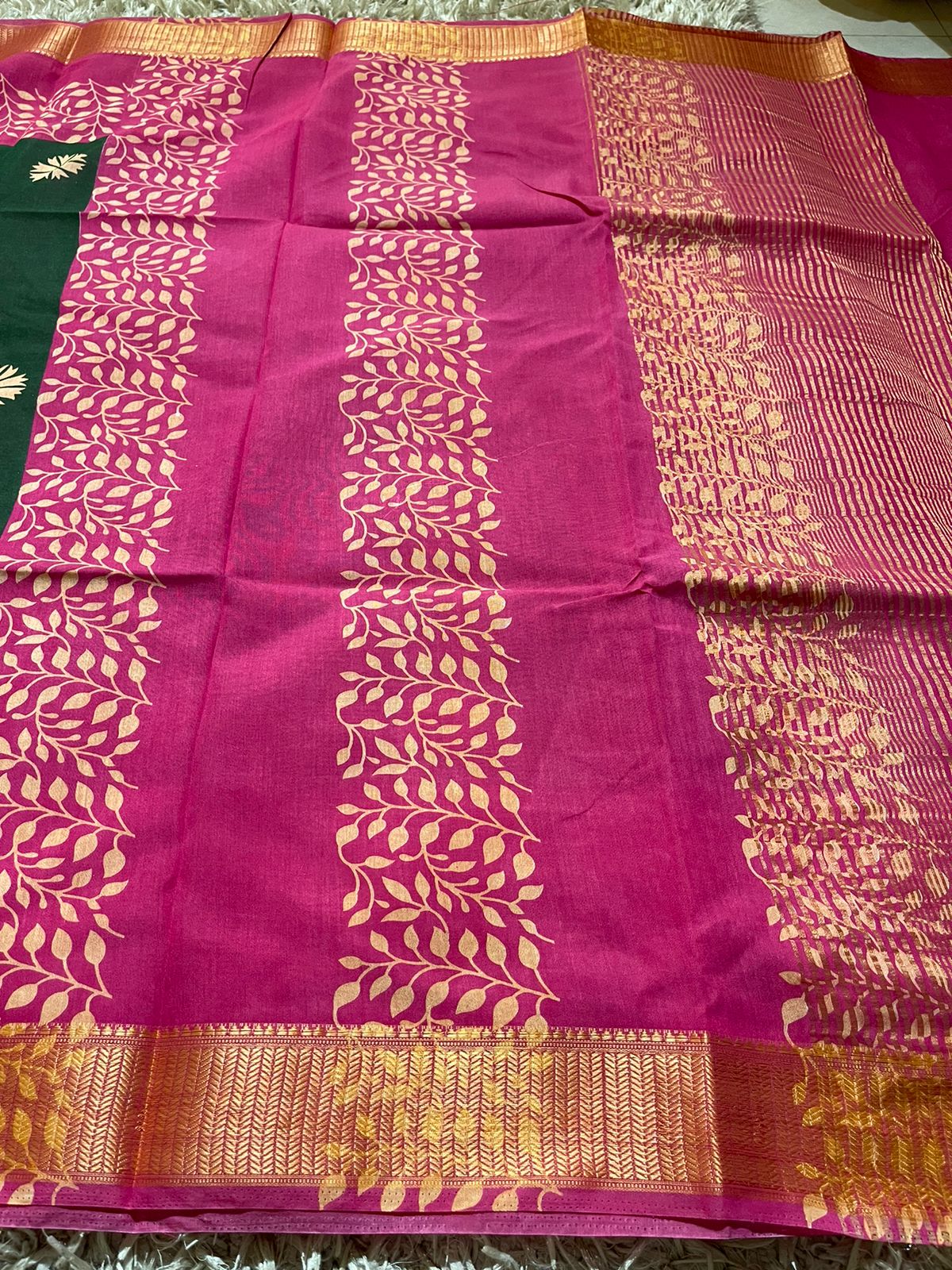 VIHA - DARKGREEN WITH RANIPINK SAREE