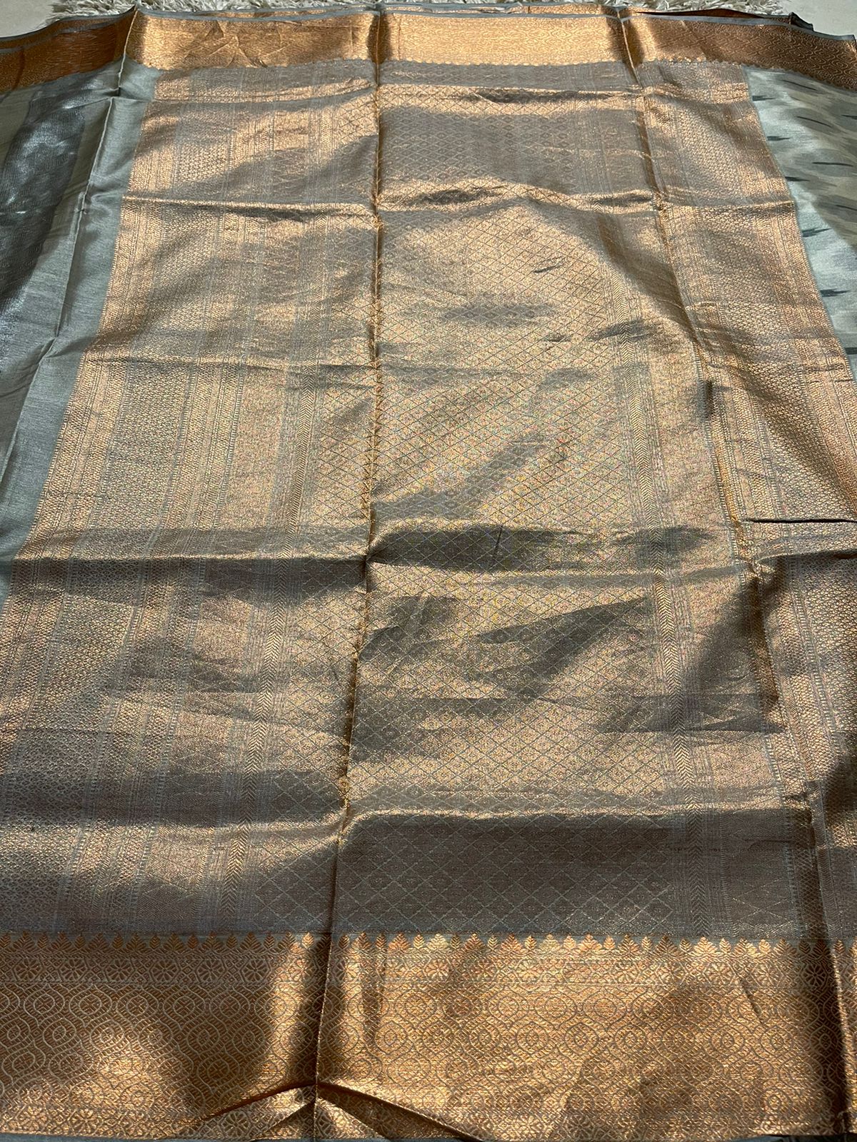 TUSSAR WITH SEMI KANCHI- GREY SAREE