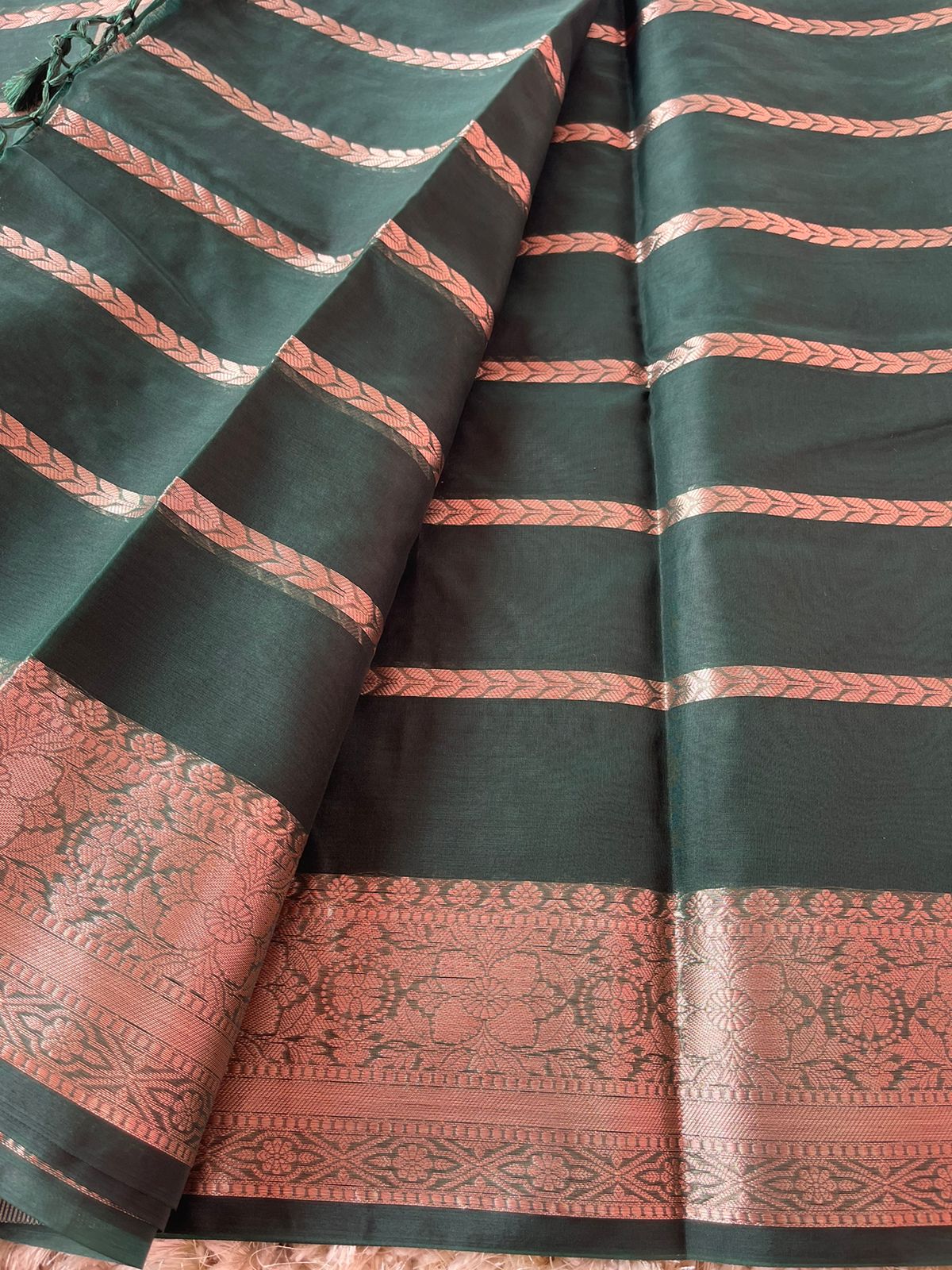 RIYA-BOTTLE GREEN SAREE