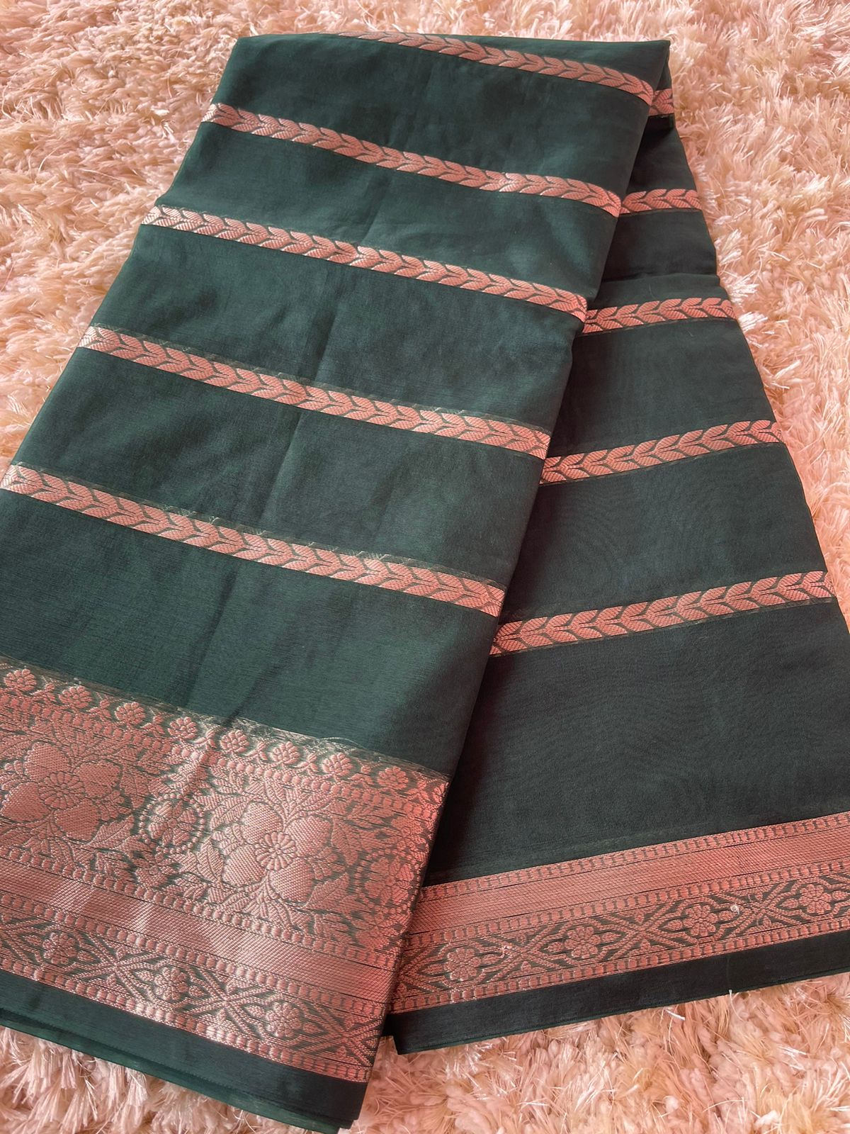 RIYA-BOTTLE GREEN SAREE