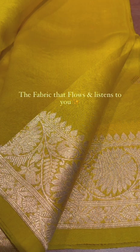 Pure Banarasi Kora Organza Saree – Golden Yellow - BKO-704