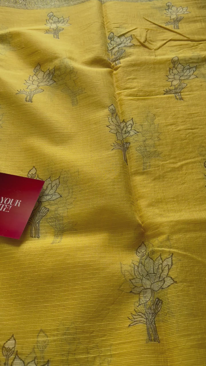 Pure Kota Cotton Saree-Yellow Lotus