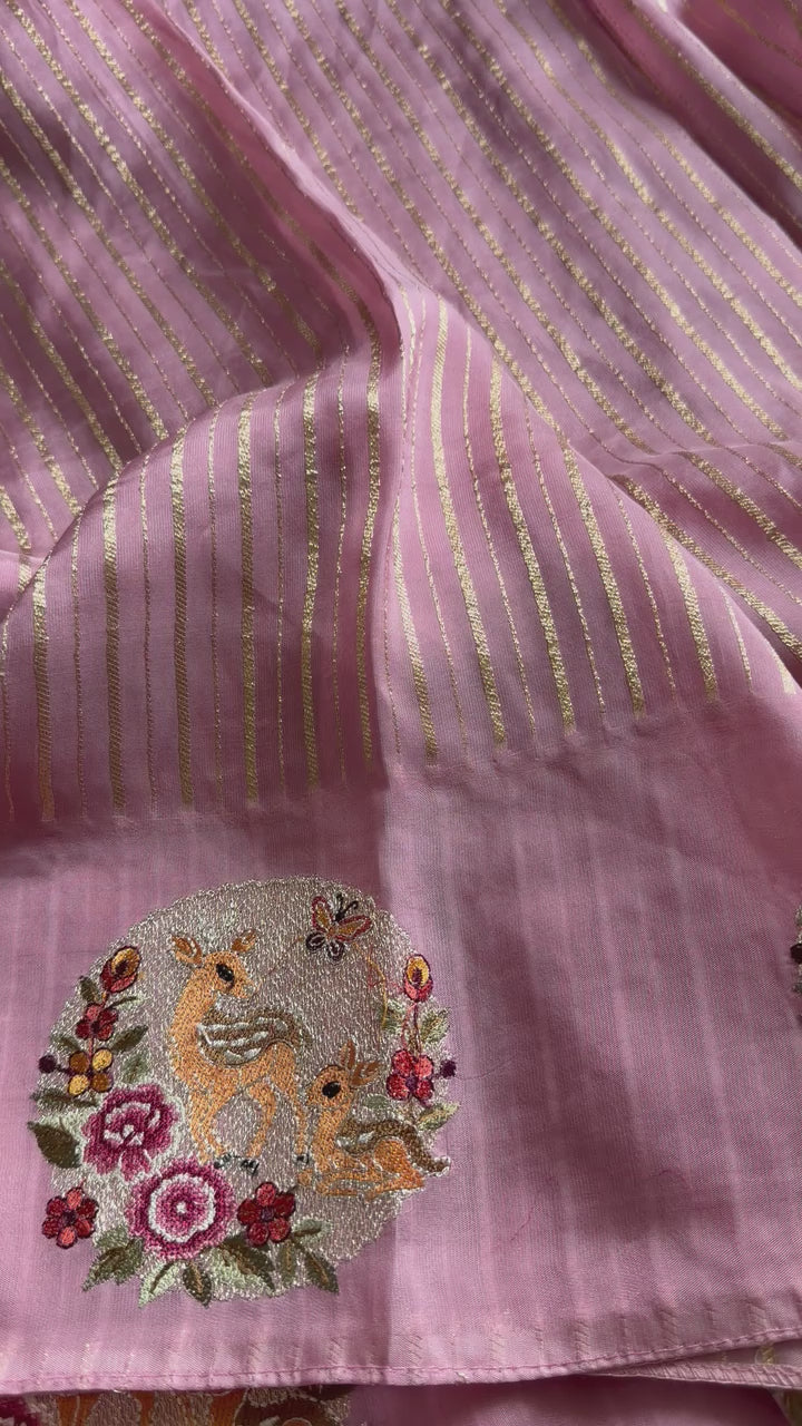 Riva - Soft chinon stripe saree with embroidery-01