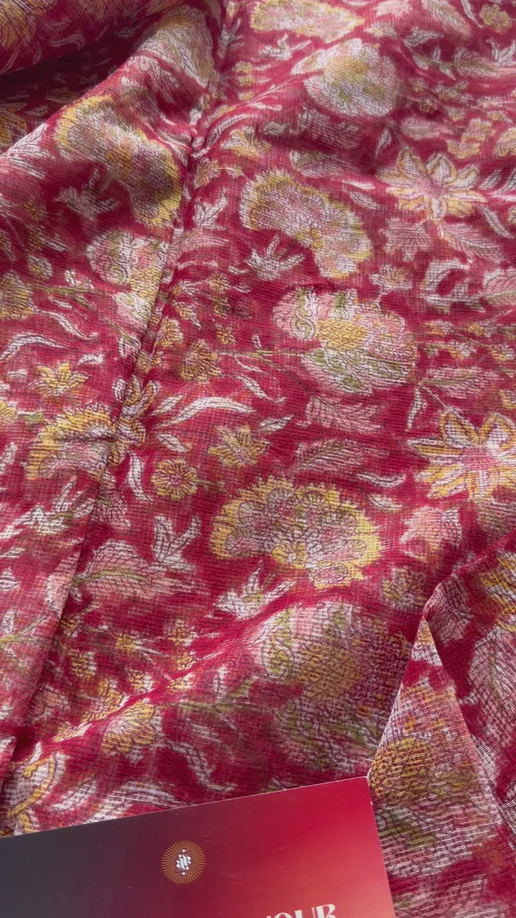 Crimson Red Pure Kota Cotton Floral Print Saree – Crimson Garden