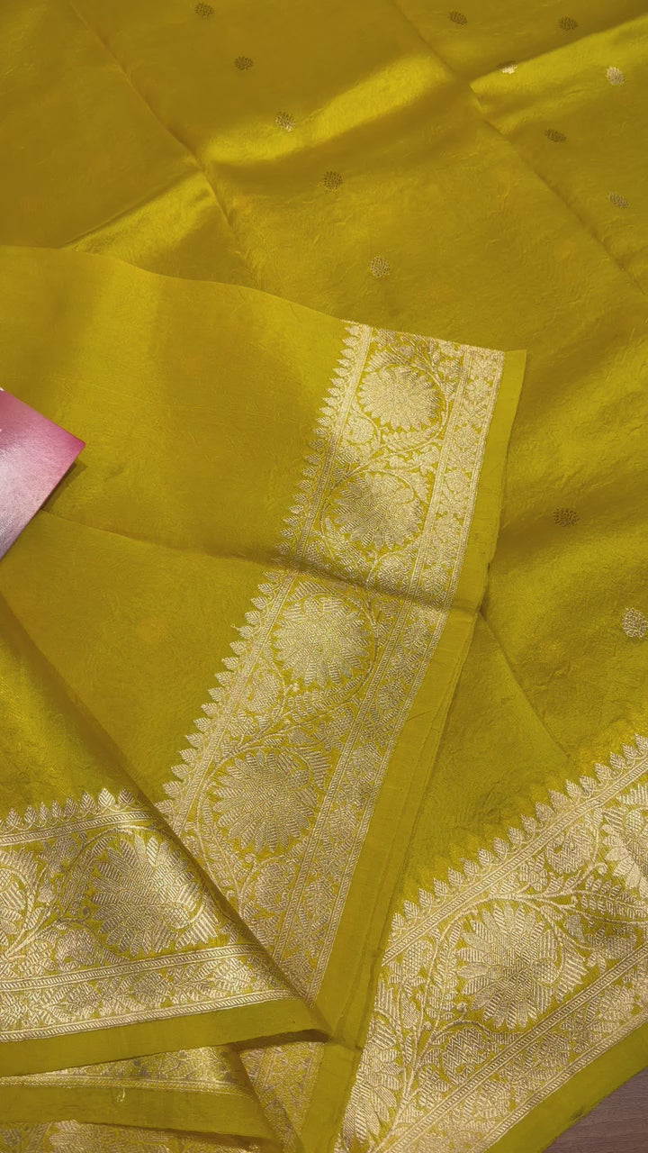 Pure Banarasi Kora Organza Saree – Golden Yellow - BKO-704