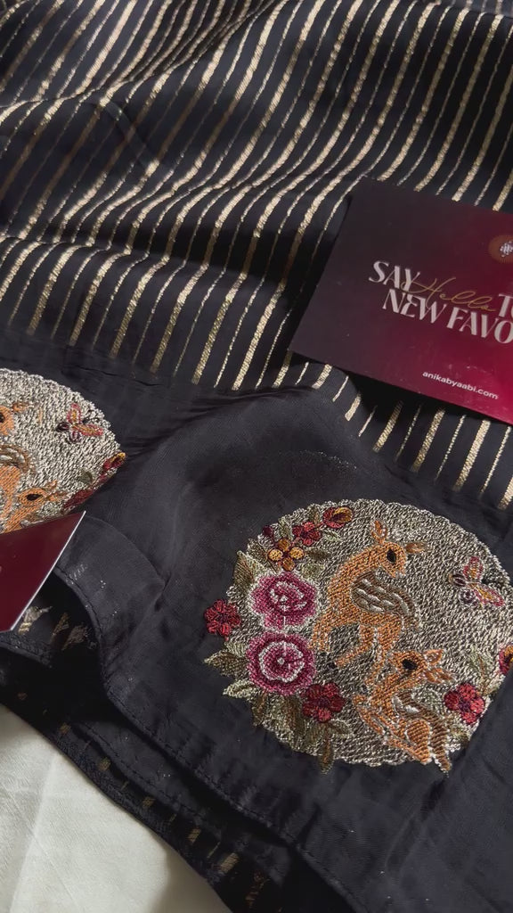 Riva - Soft chinon stripe saree with embroidery-02