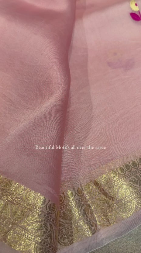 Pure Banarasi Kora Organza Saree – Blush Pink - BKO-702