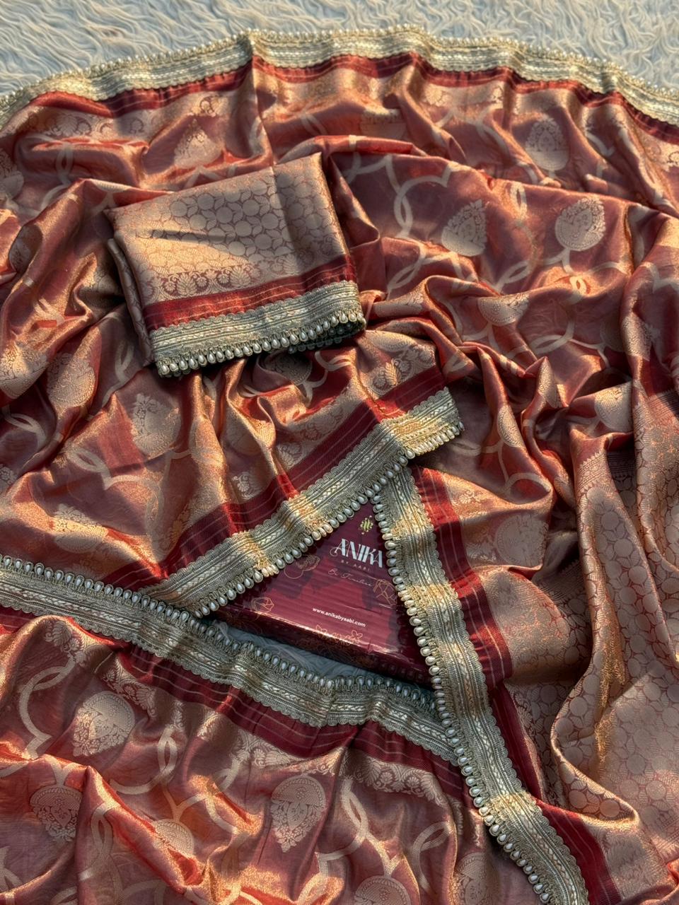 Anika's Tissue motif saree - Coffee Brown
