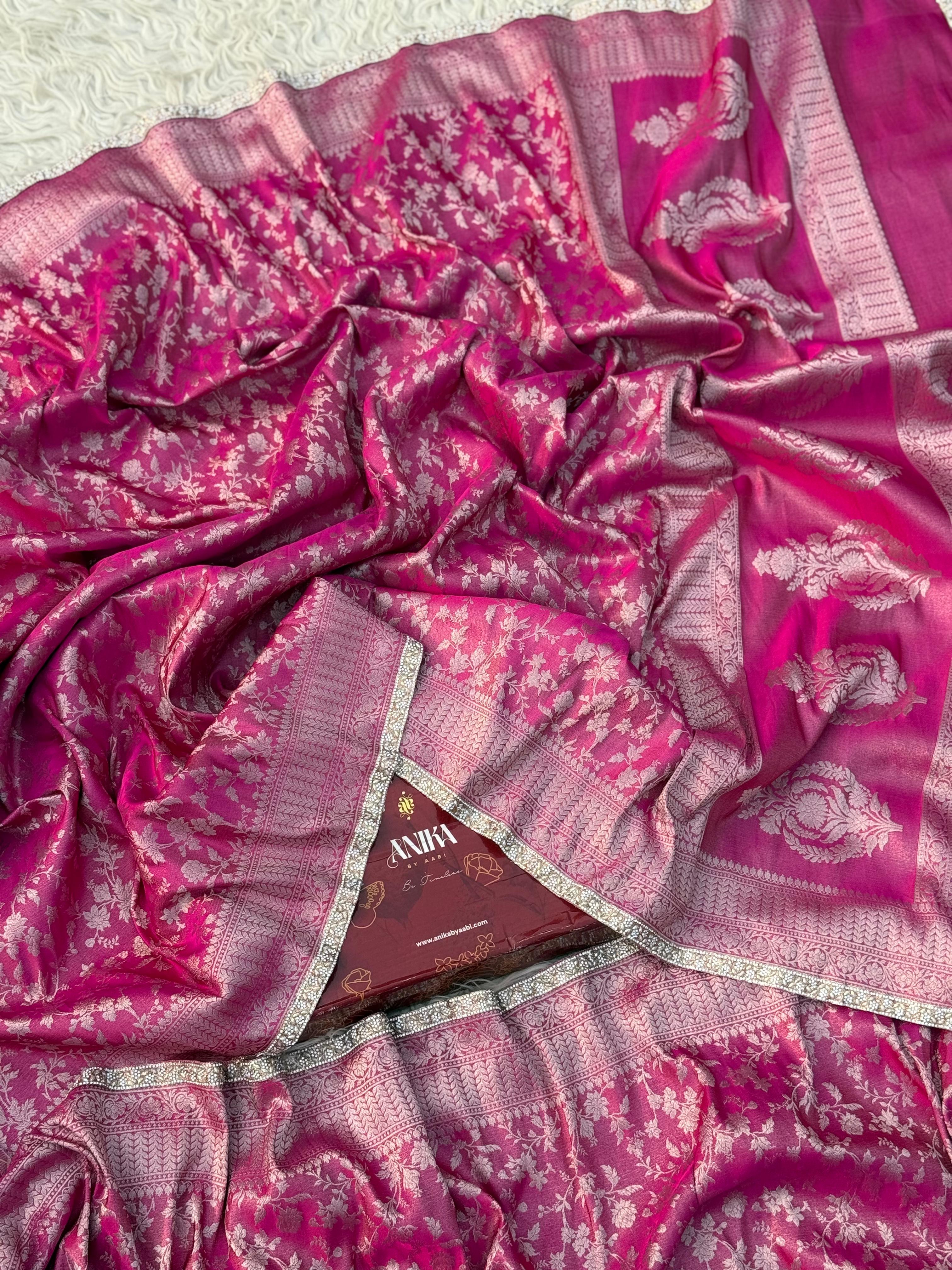 Anika Luxe - Banarasi Tissue chiniya silk saree - Ranipink