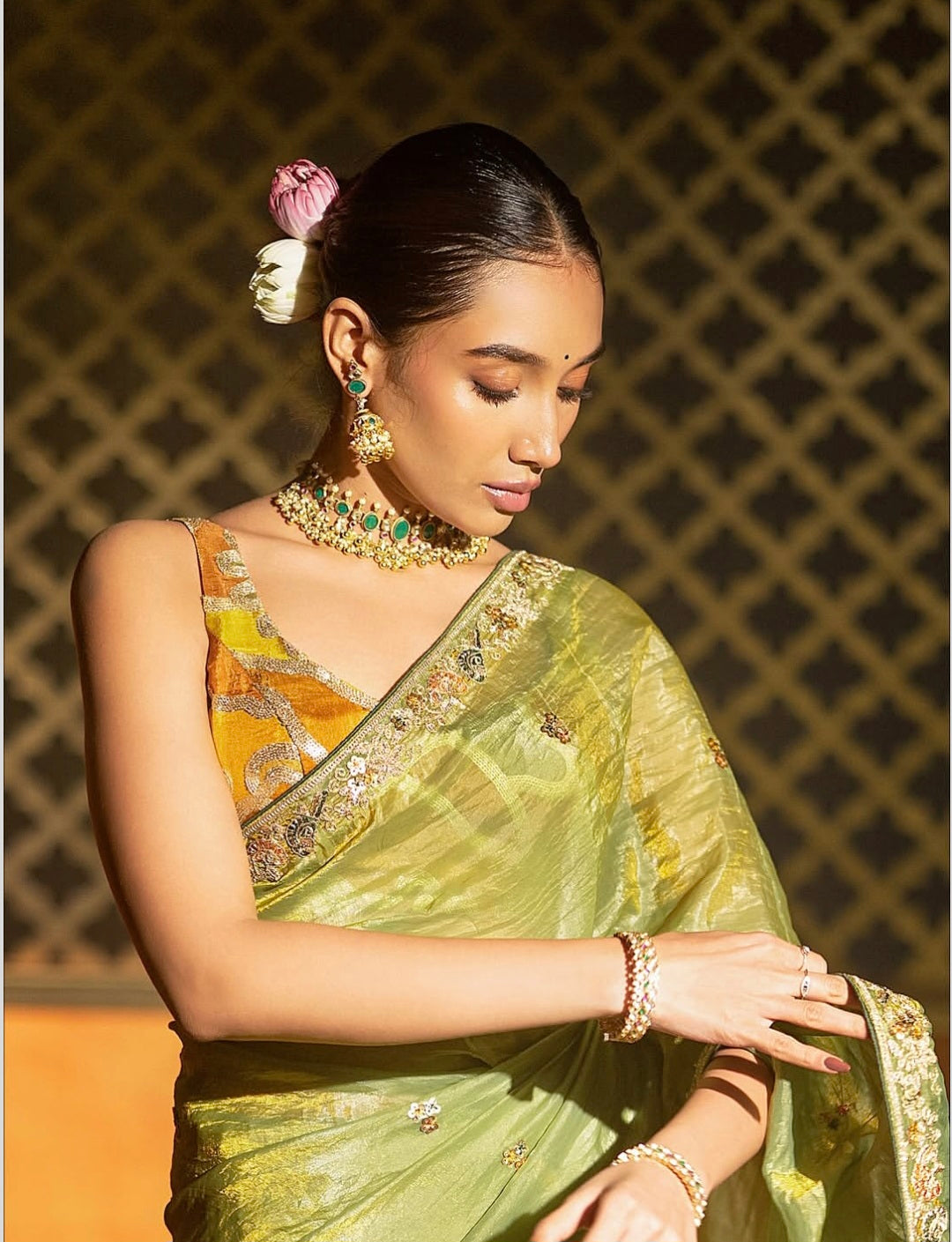 Anika's olive Green Designer Saree -Anaya Festive Edit A21