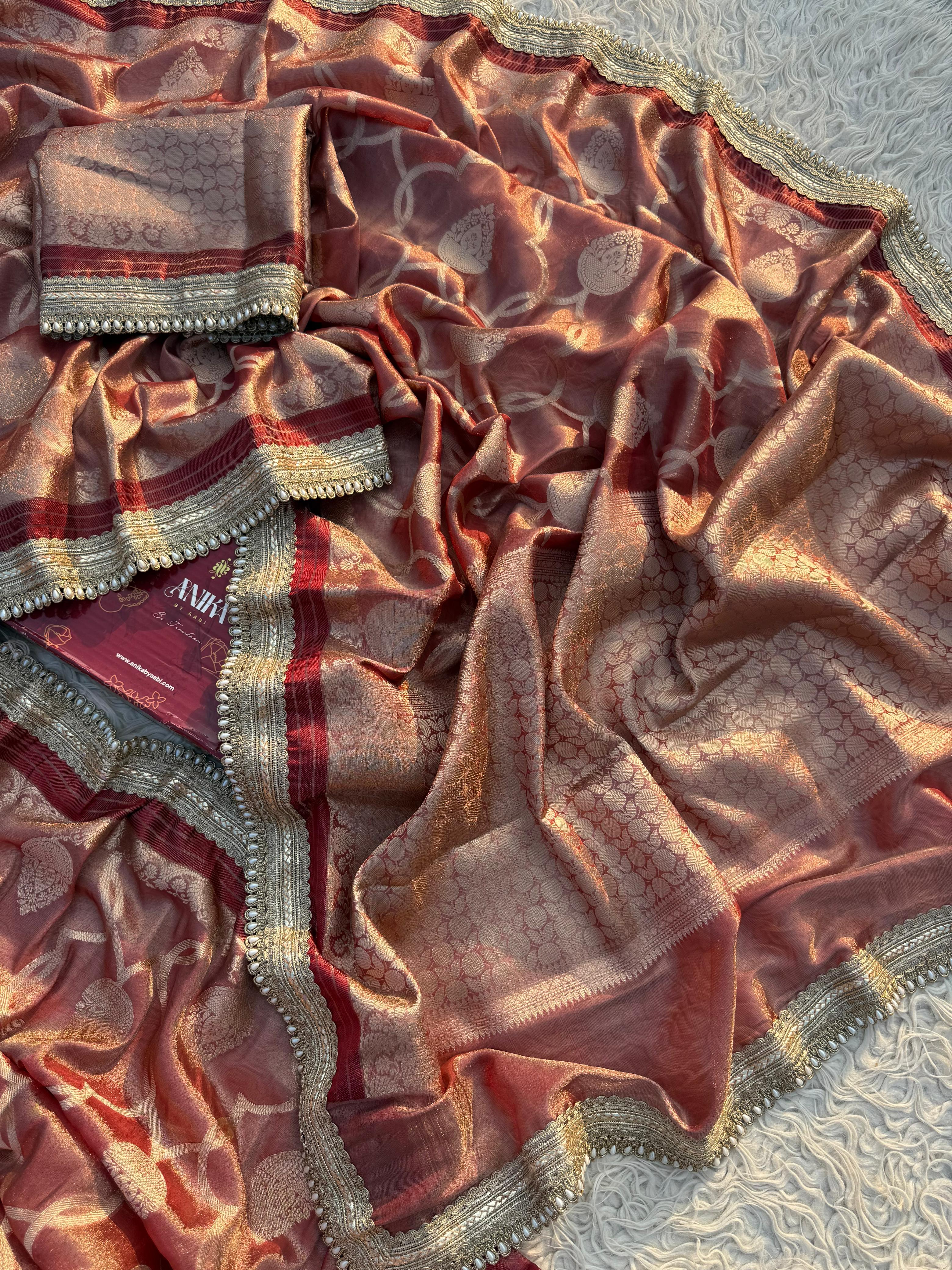 Anika's Tissue motif saree - Coffee Brown