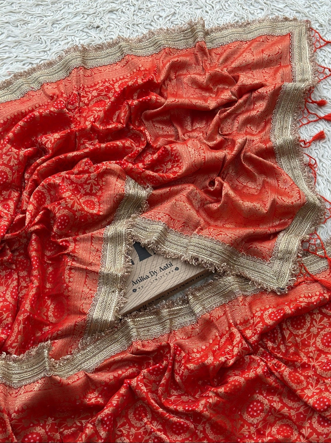 TISSUE LUXE  - Anika's  Banarasi Semi munga silk With Jaal - Red