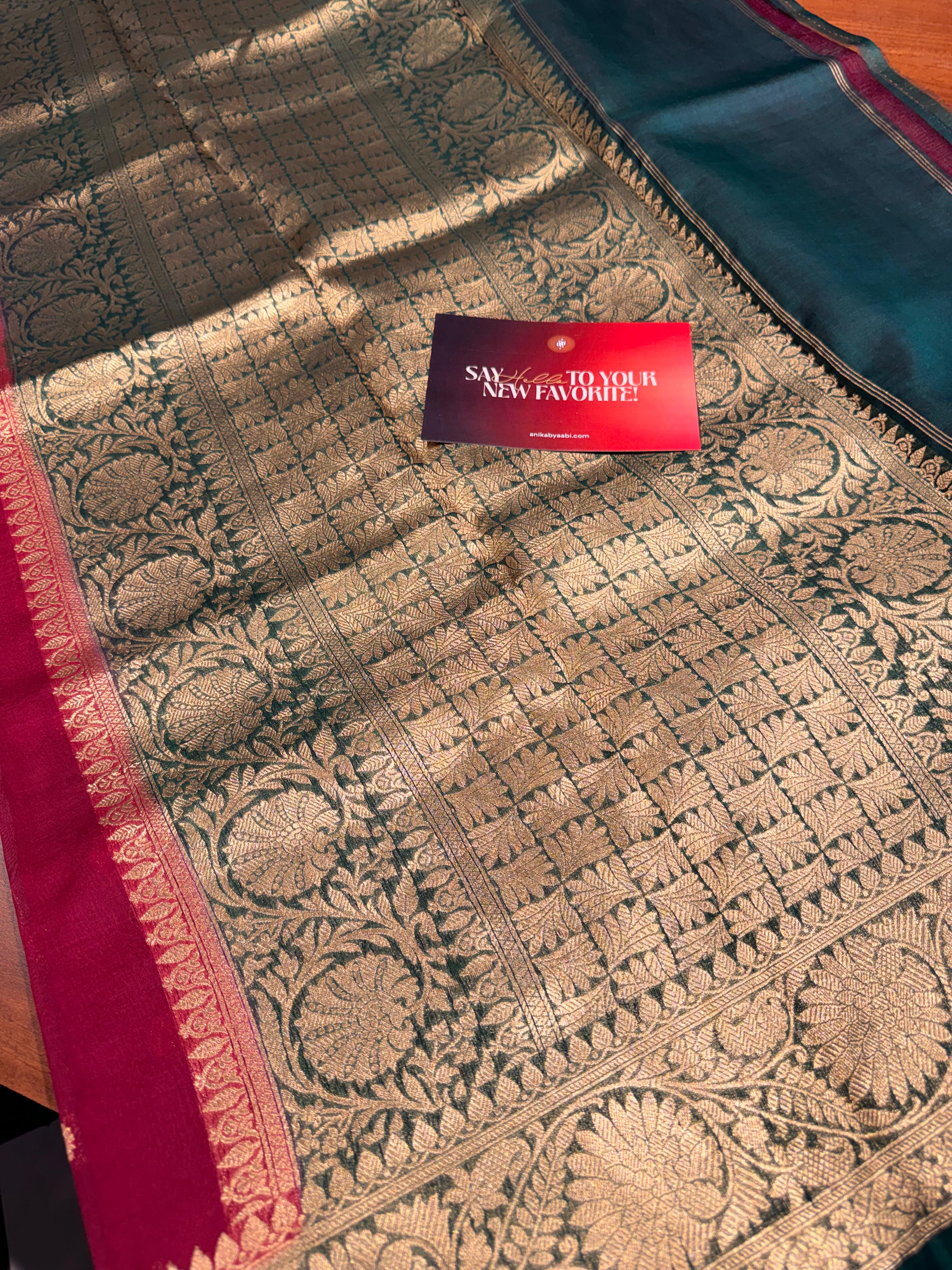 Pure Banarasi Kora Organza Saree – Rani pink-Peacock Green - BKO-703