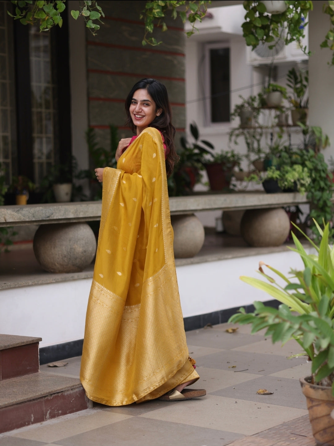 Anika's Banarasi munga soft silk saree  Yellow Delight - ANAYA A261