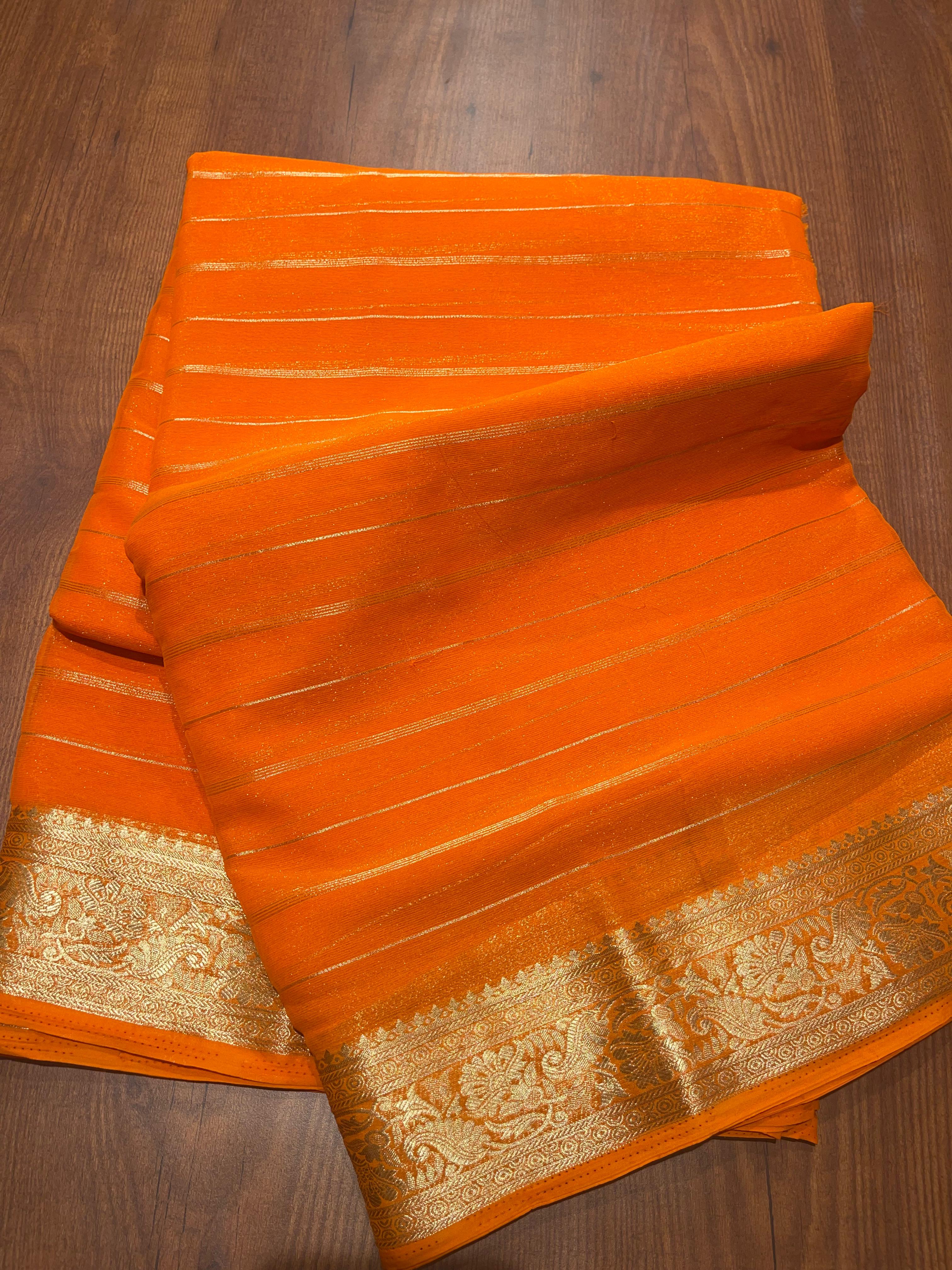 Anika's banarasi Chiffon silk saree - fanta Orange