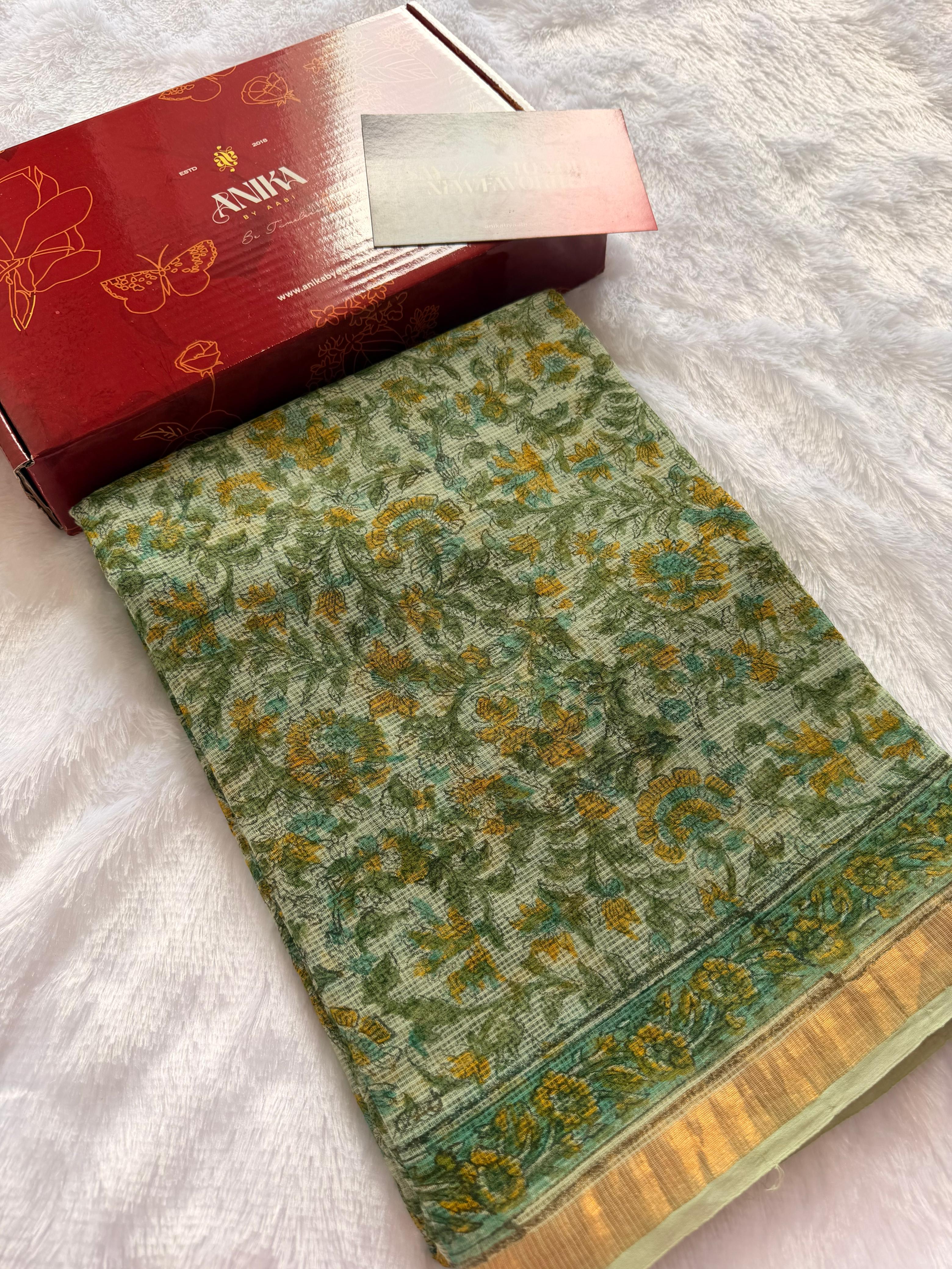Pure Kota Cotton Heritage Floral Saree – Sage Heritage