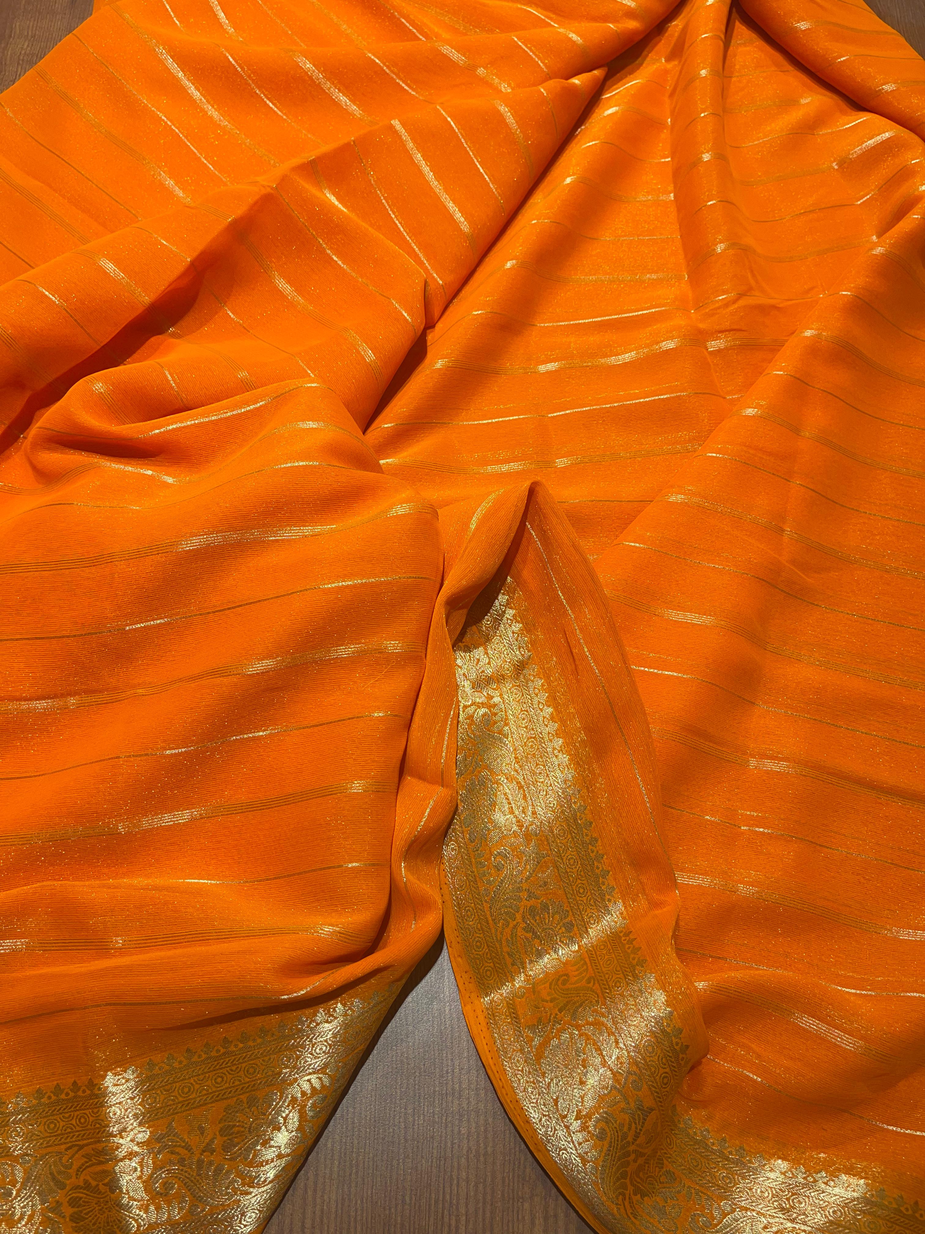 Anika's banarasi Chiffon silk saree - fanta Orange