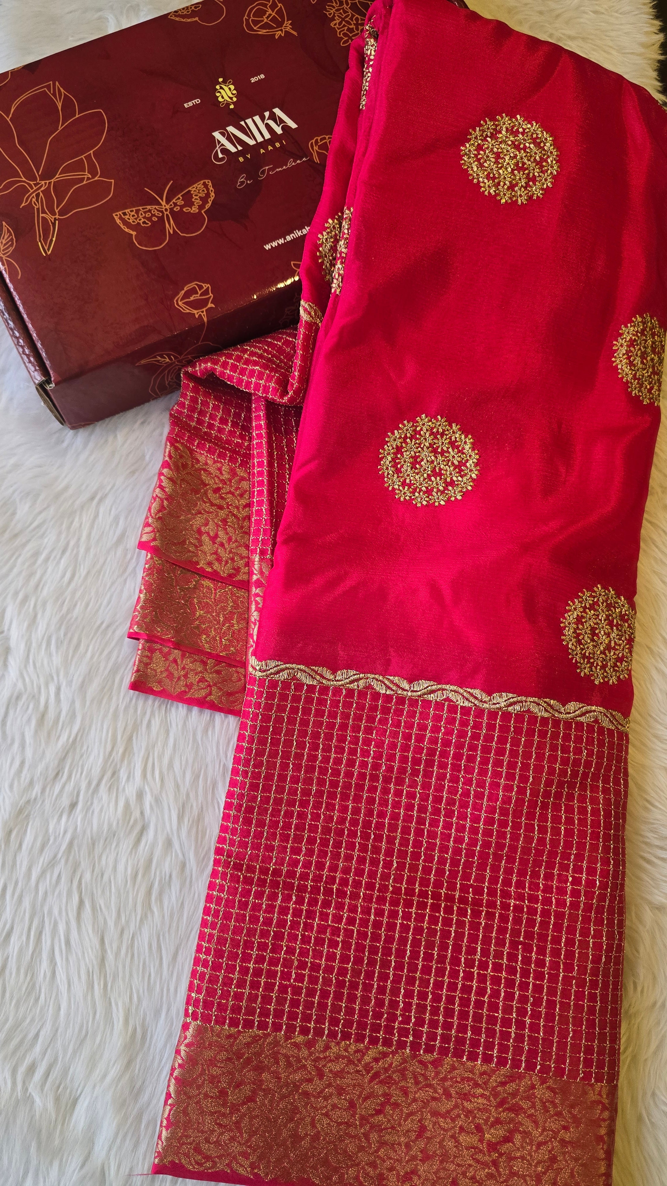 CHINON SILK SAREE-RANIPINK