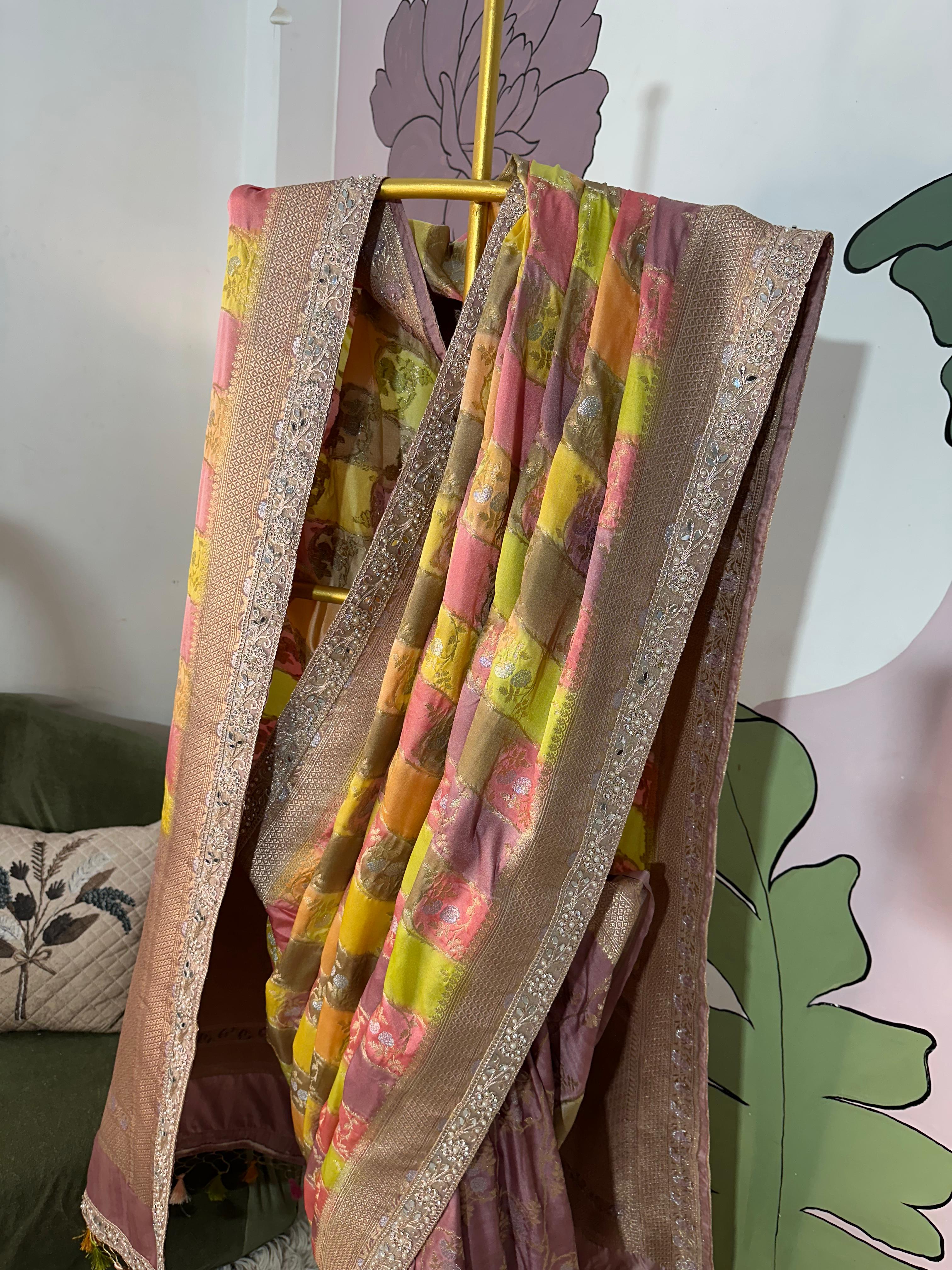 RAINBOW MUSHRO SILK SAREE - Luxe