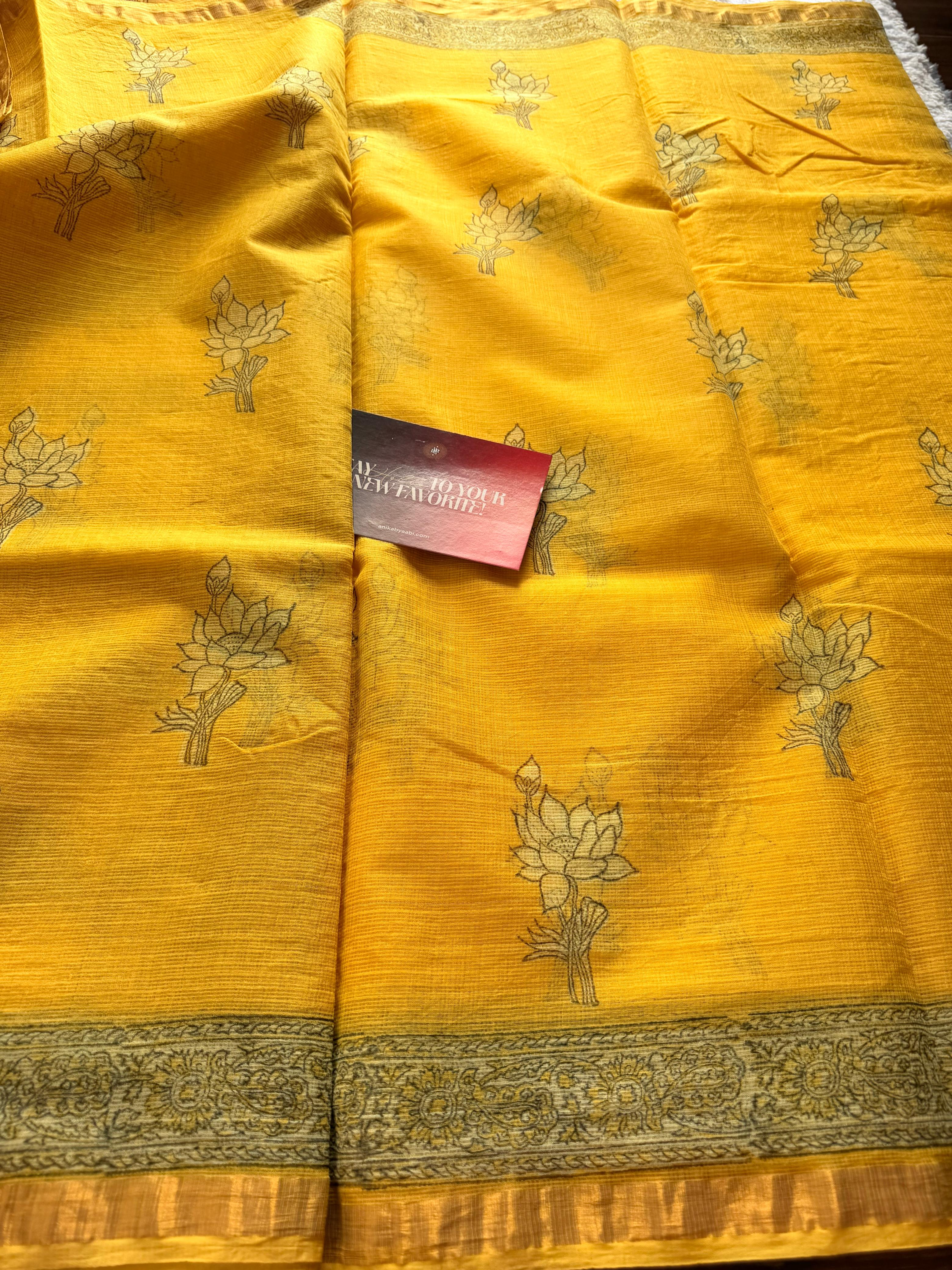 Pure Kota Cotton Saree-Yellow Lotus