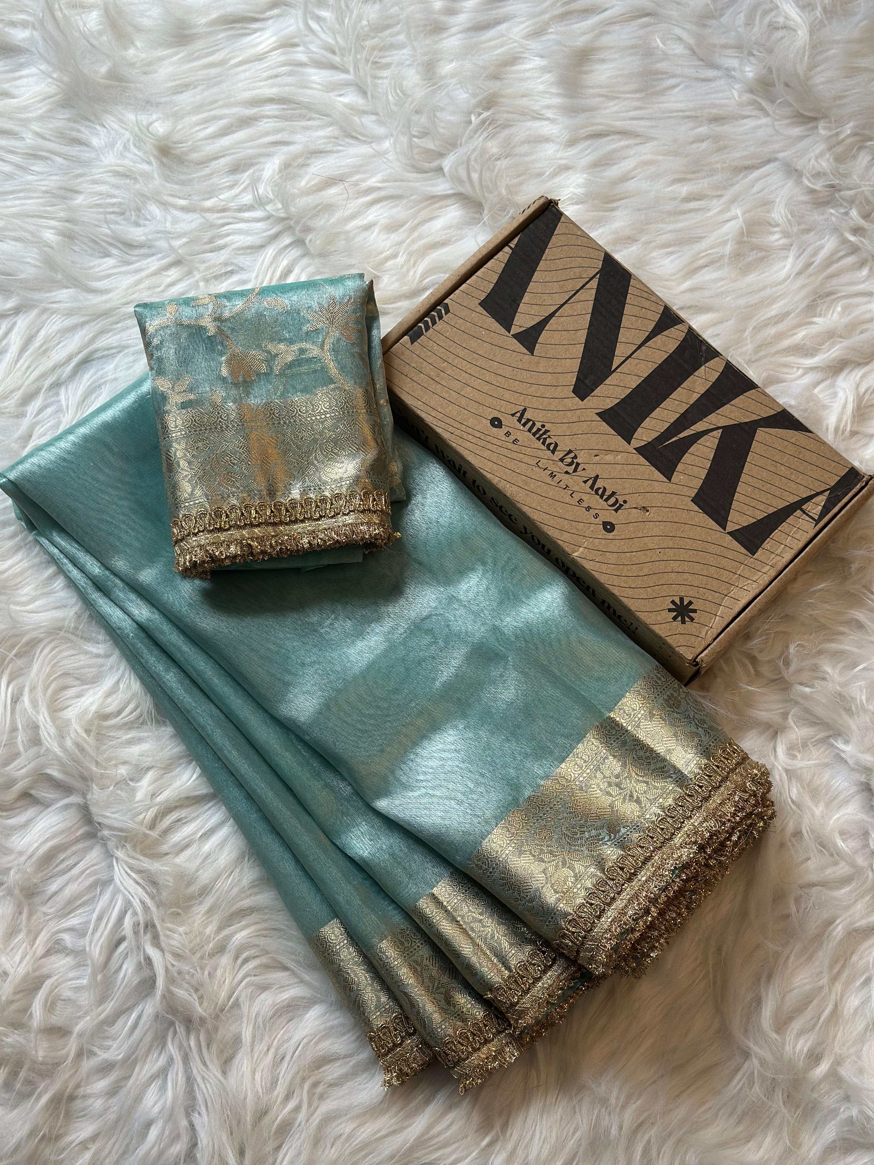 TISSUE LACE SAREE- ANIKA'S BANARASI -SKY BLUE