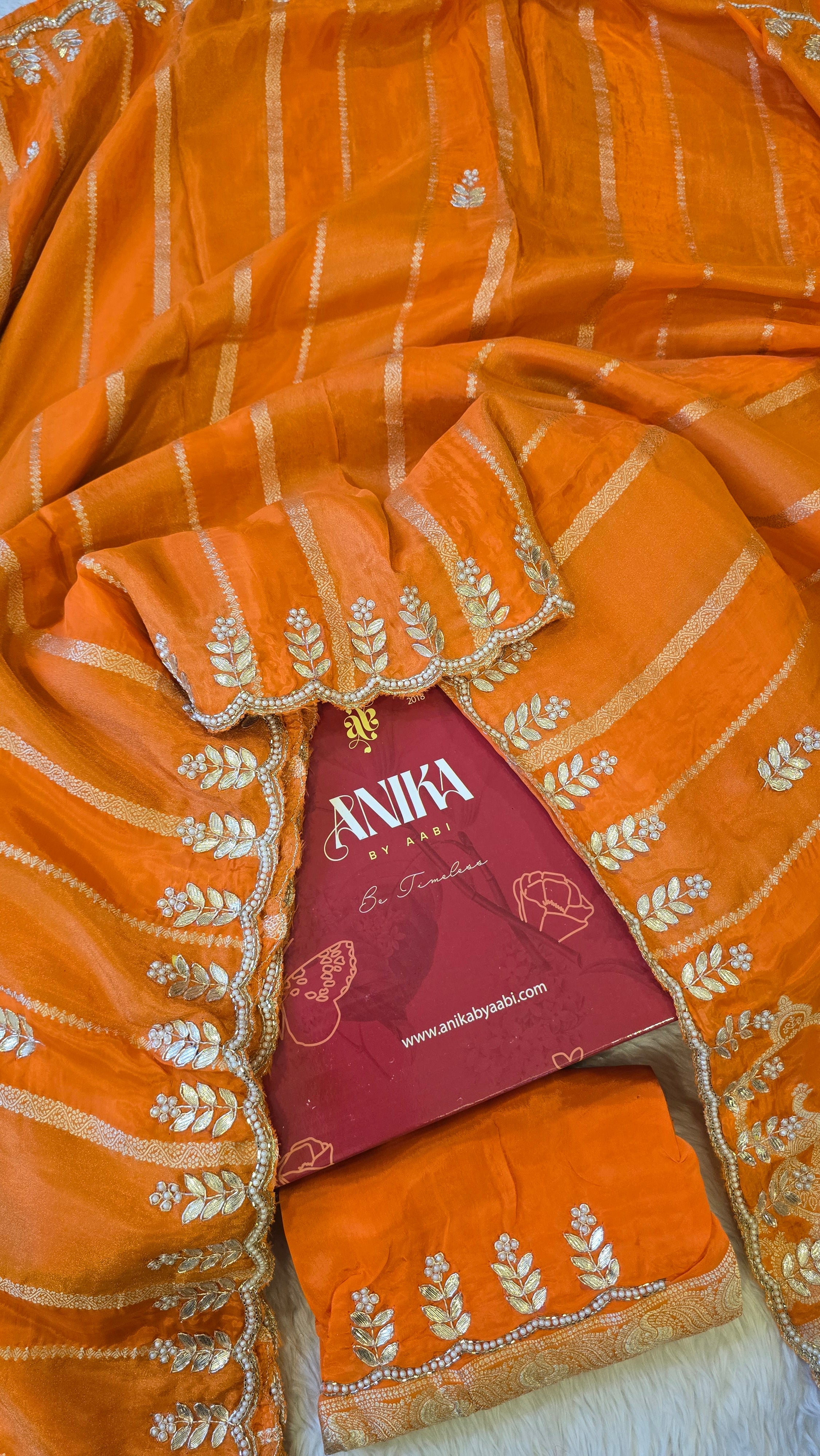TARINI - DESIGNER CHINON SAREE - Orange delight
