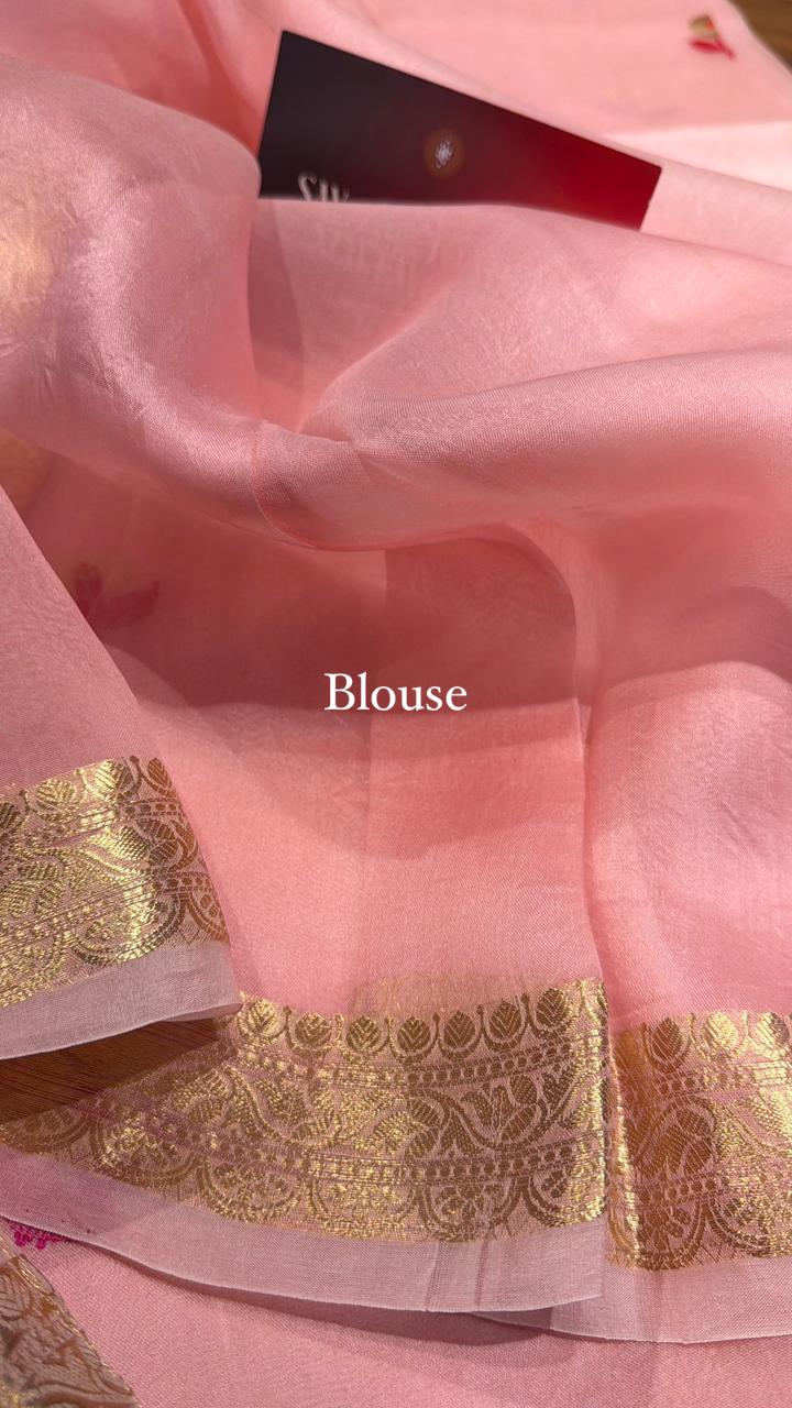 Pure Banarasi Kora Organza Saree – Blush Pink - BKO-702