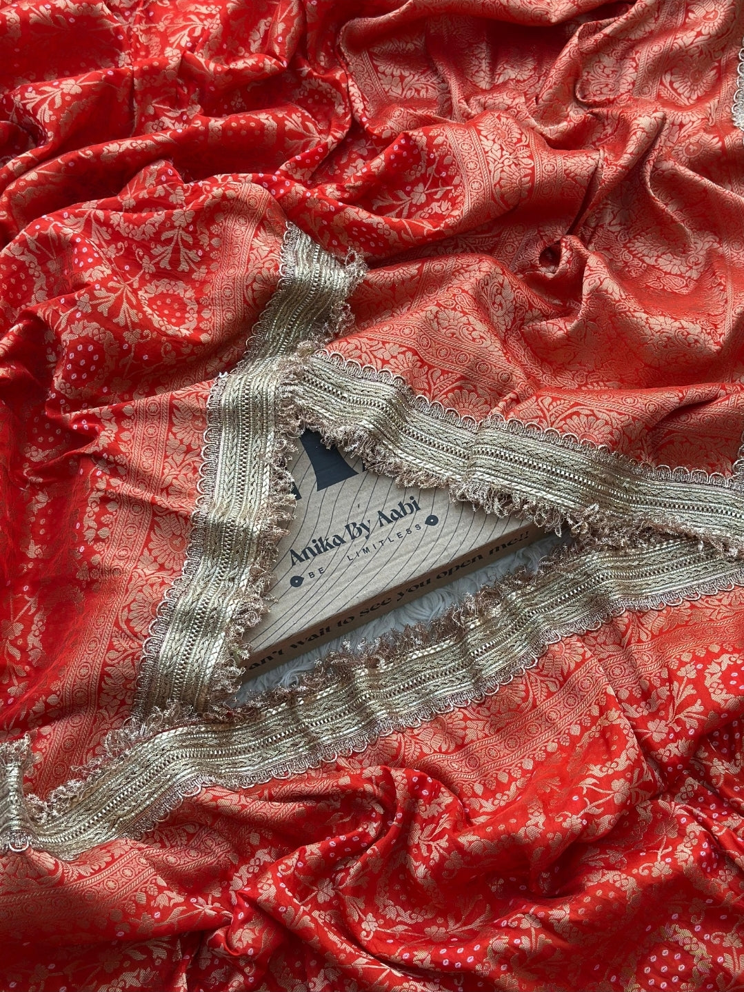 TISSUE LUXE  - Anika's  Banarasi Semi munga silk With Jaal - Red