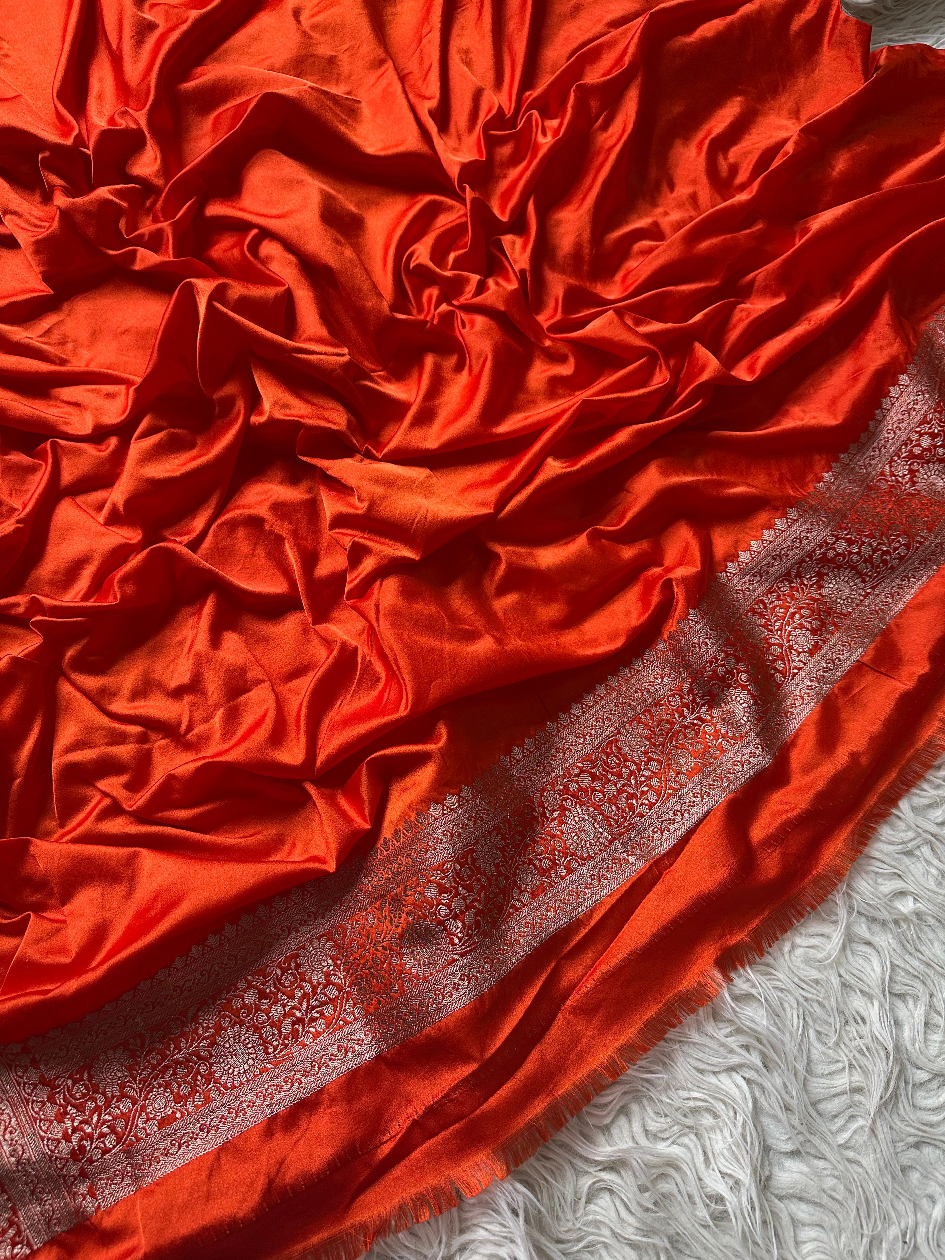 BANARASI MUSHRO SILK SAREE- DARK ORANGE