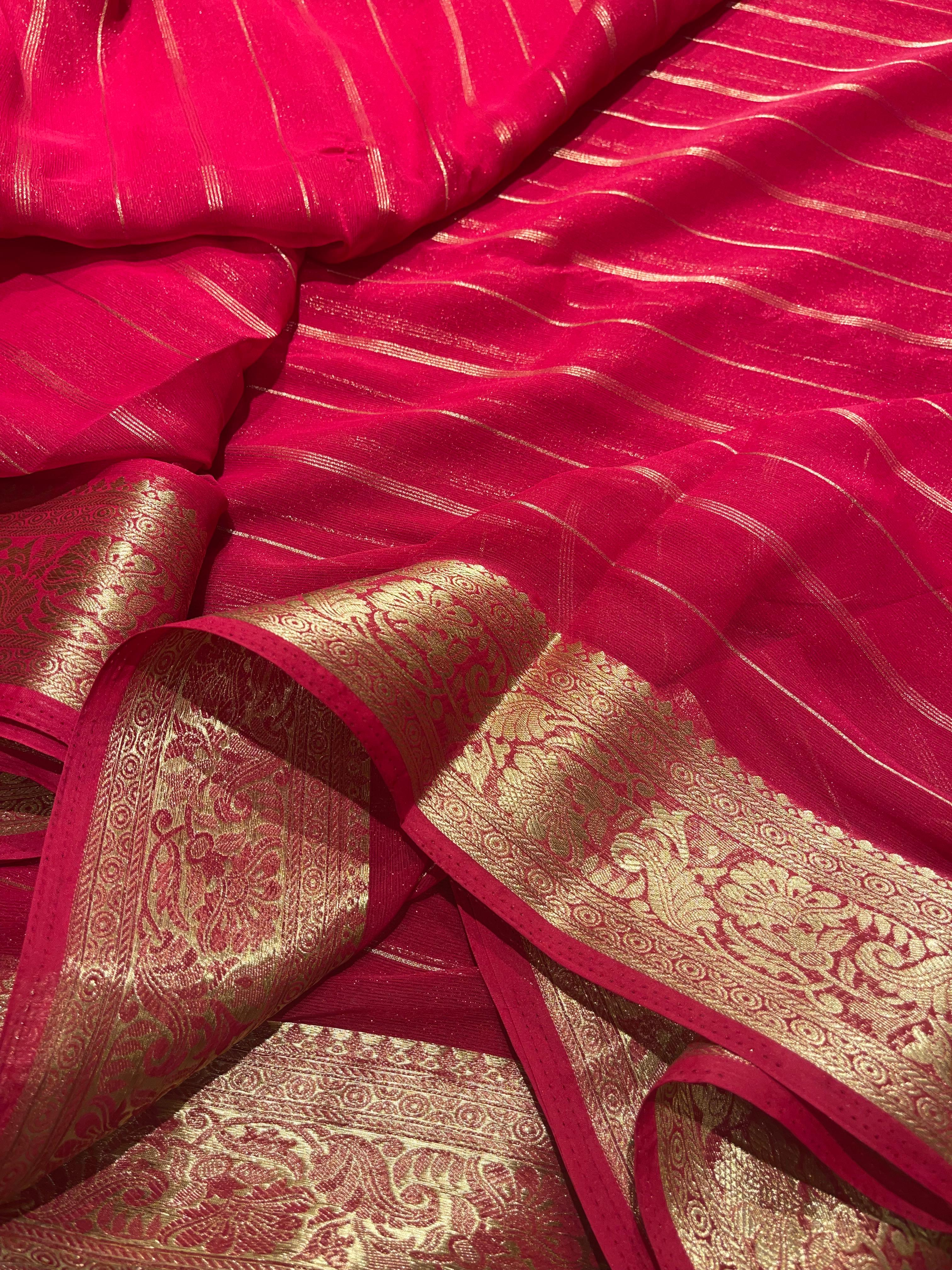 Anika's banarasi Chiffon silk saree - Ranipink