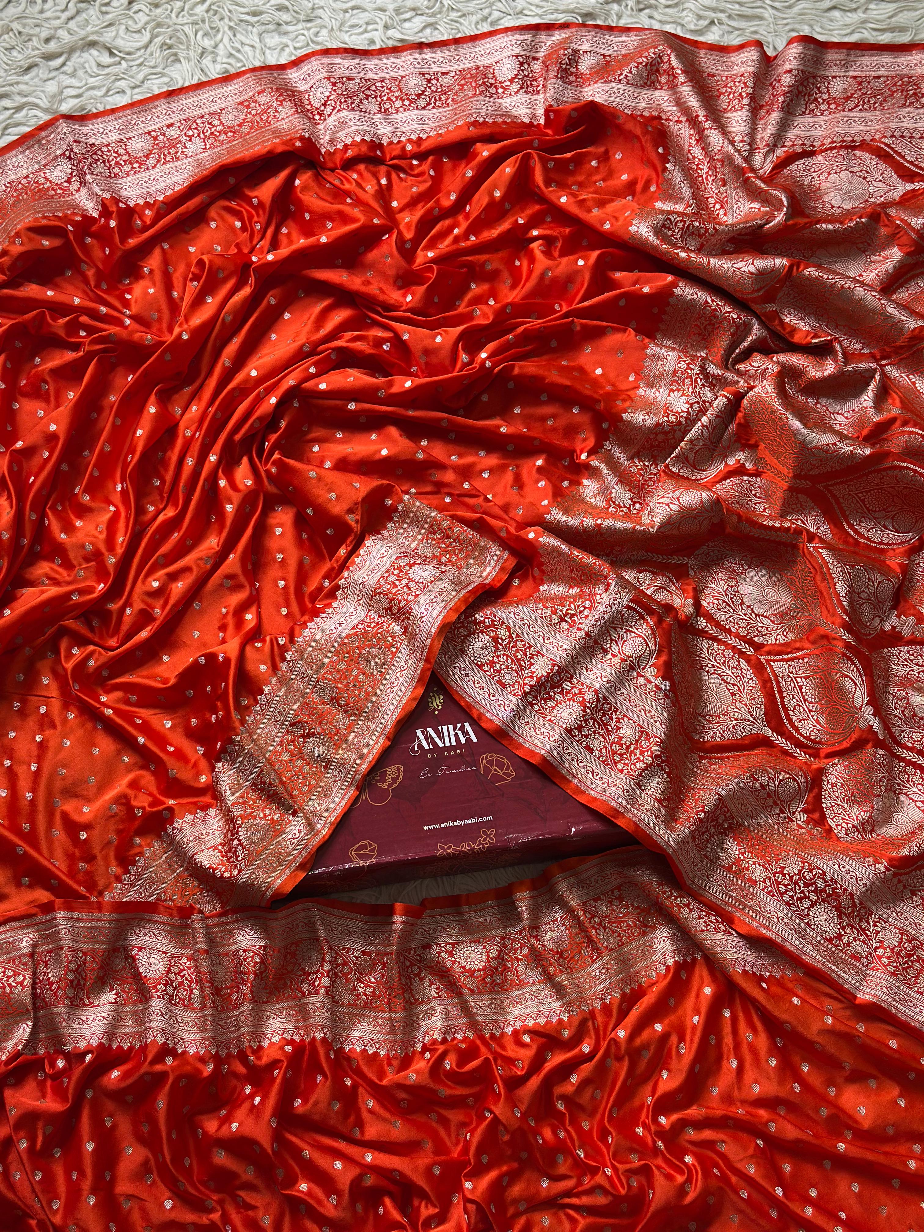 BANARASI MUSHRO SILK SAREE- DARK ORANGE