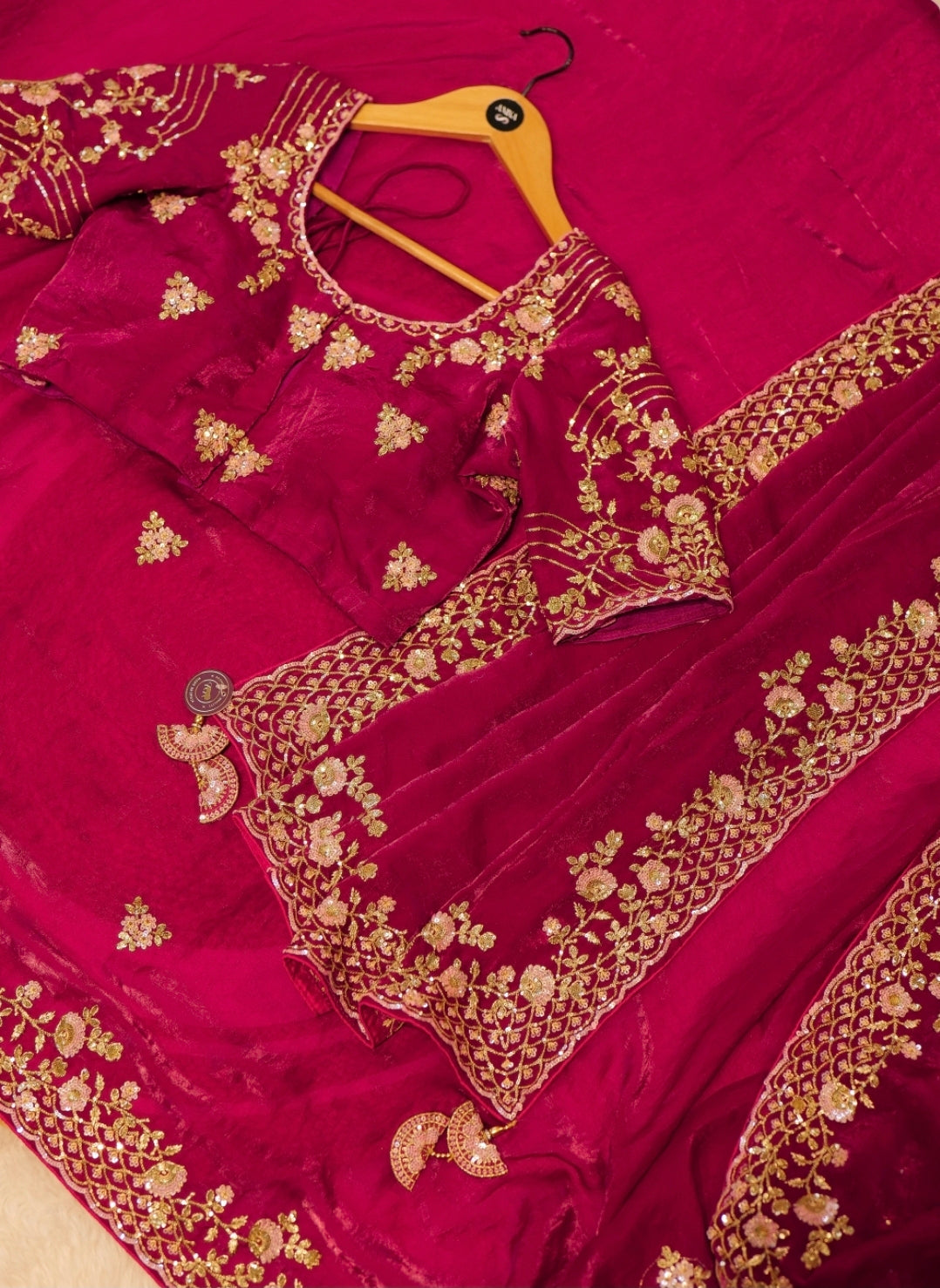 Anika's Deep maroon/wine  Designer saree- Anaya christmas Edit